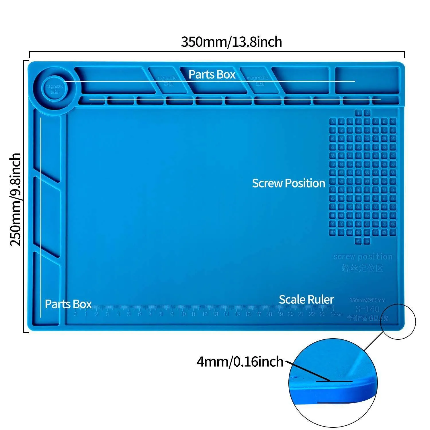 13.8" X 9.8" Magnetic Soldering Silicone Heat Insulation Mat