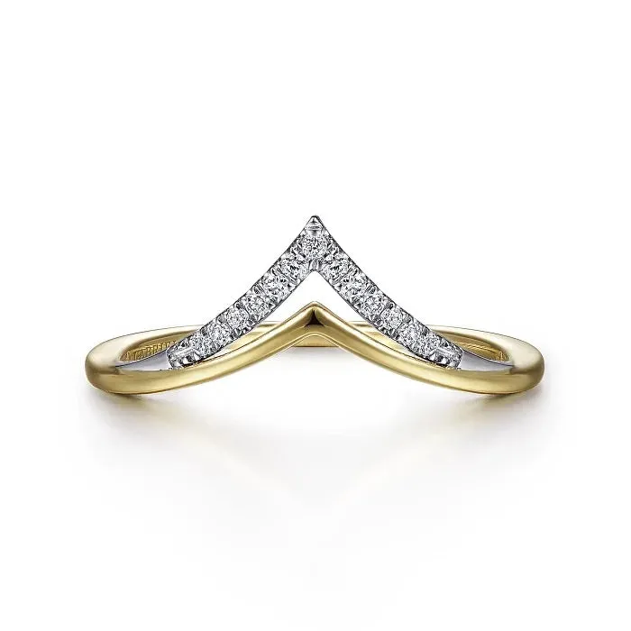 14K White-Yellow Gold Diamond Chevron Ring