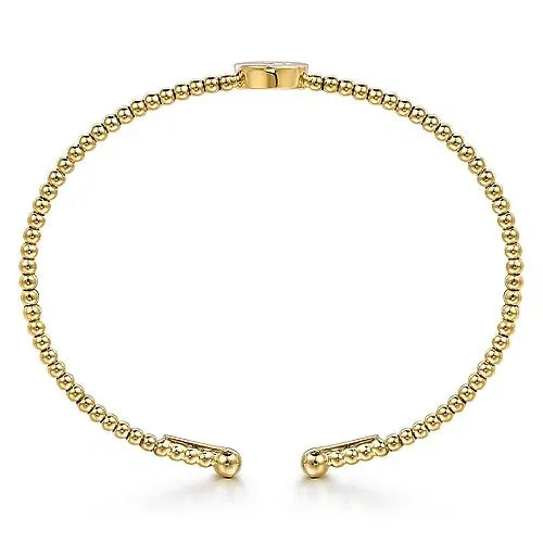 14K Yellow Gold Round E Initial Diamond Bujukan Cuff Bracelet