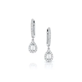 18K White Gold Diamond Huggie Pear Drop Earrings