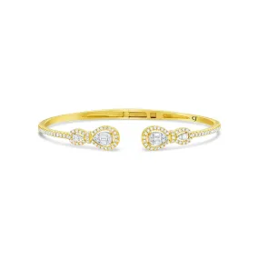 18K Yellow Gold Diamond Cluster Double Pear Motif Bangle