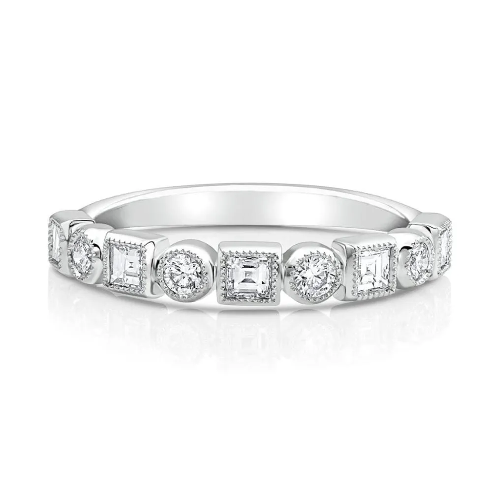 18kt White Gold Princess & Round Brilliant Diamond Half Band