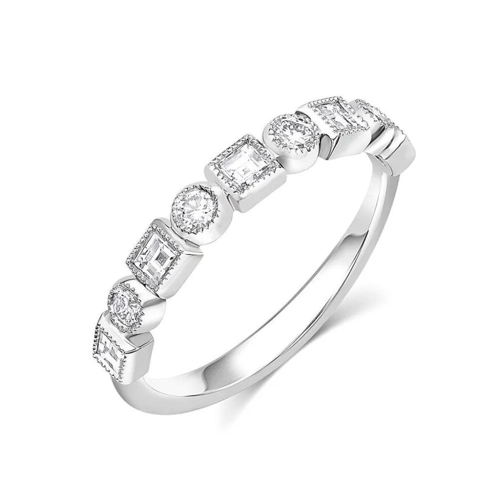 18kt White Gold Princess & Round Brilliant Diamond Half Band