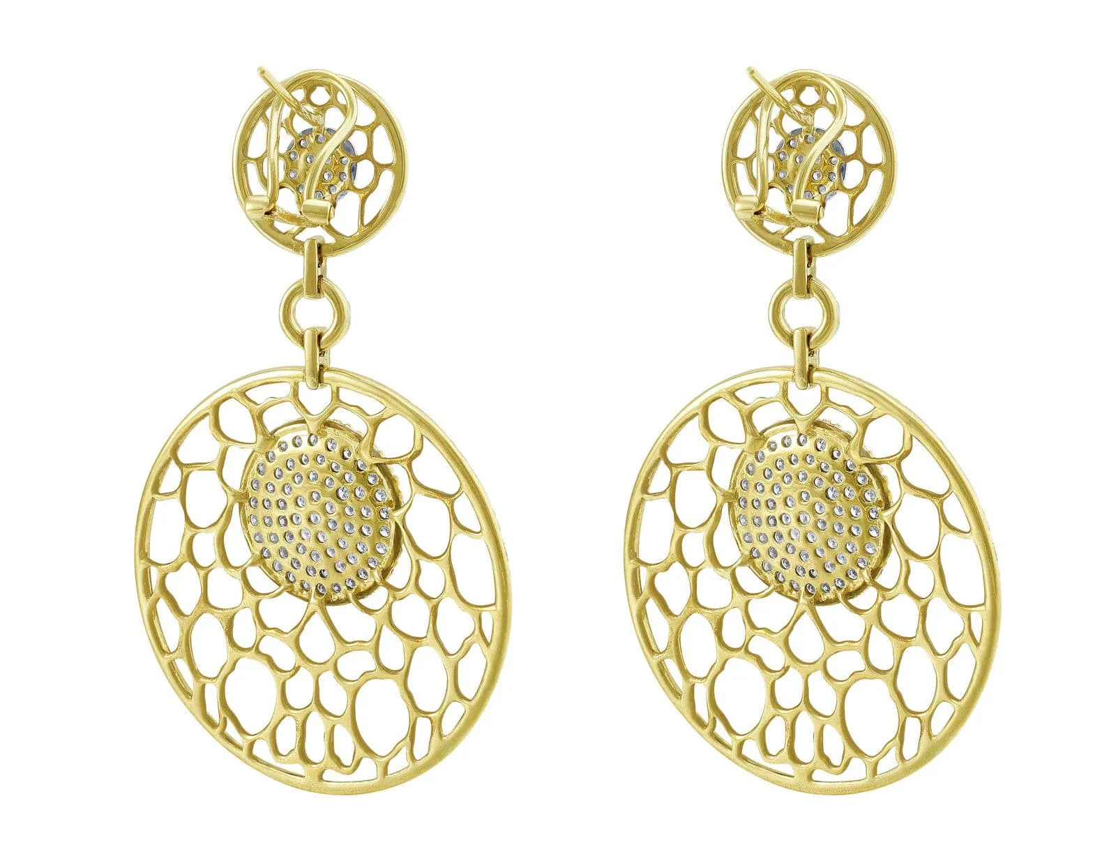 18kt Yellow Gold Lace Motif Pavé Omega Earrings