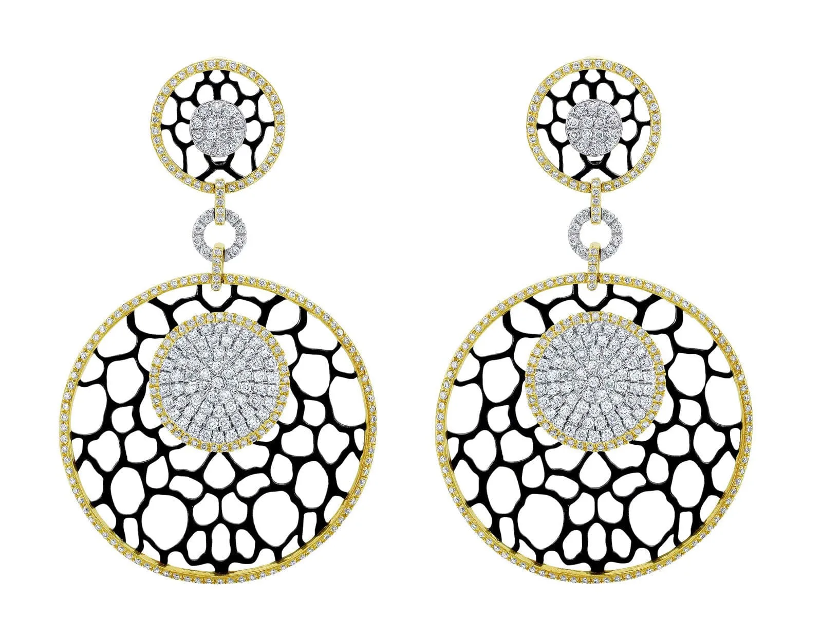 18kt Yellow Gold Lace Motif Pavé Omega Earrings