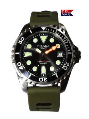 500 Meter Premier Pro Dive Watch #50425 - Black Dial, Khaki Green Band