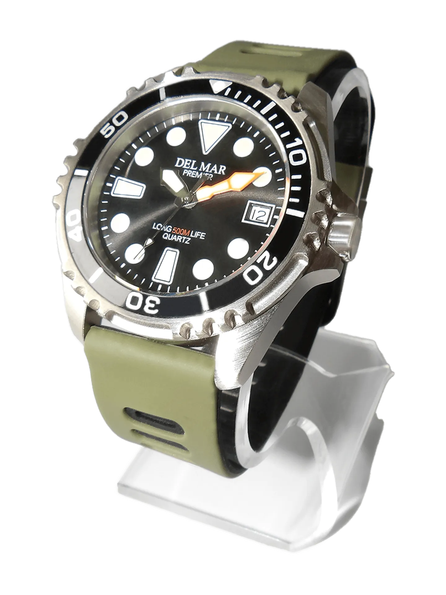 500 Meter Premier Pro Dive Watch #50425 - Black Dial, Khaki Green Band