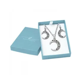 A Glimpse of a New Beginning ~ Crescent Moon Pendant Earrings Chain with Jewelry Gift Box Set SET010