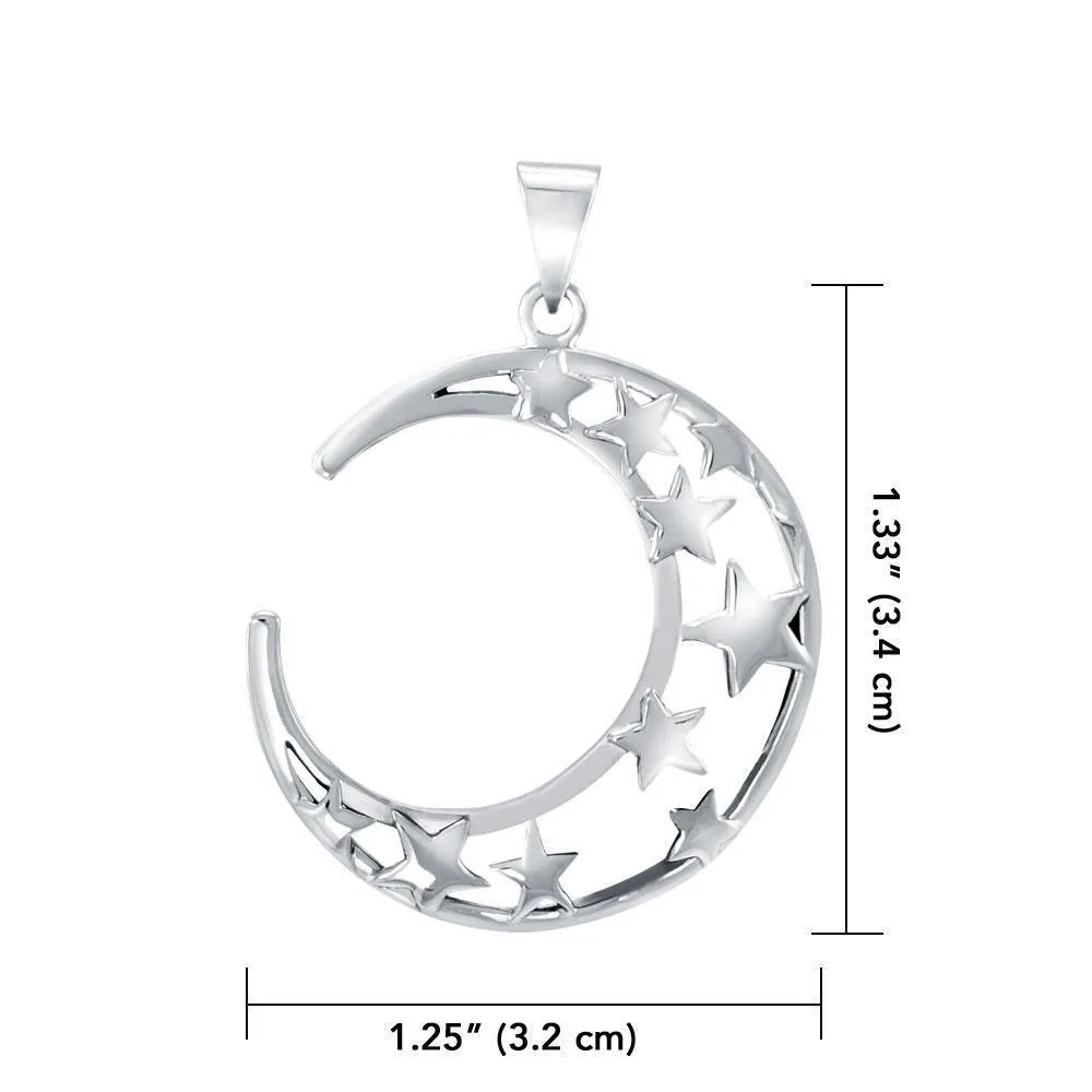 A Glimpse of the Crescent Moon and Stars Silver Pendant TPD5391