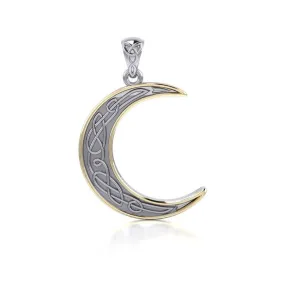 A night of the lunar promise ~ Celtic Knotwork Crescent Moon Sterling Silver with 14K Gold accent Pendant MPD4201