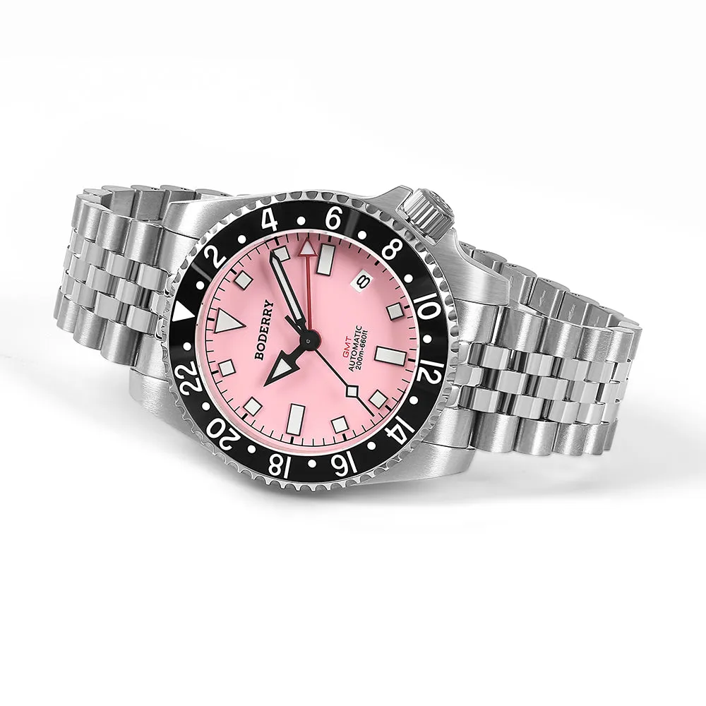 ADMIRAL GMT - 200M Waterproof Titanium Automatic Diver Watch | Pink-(Ceramic Bezel)