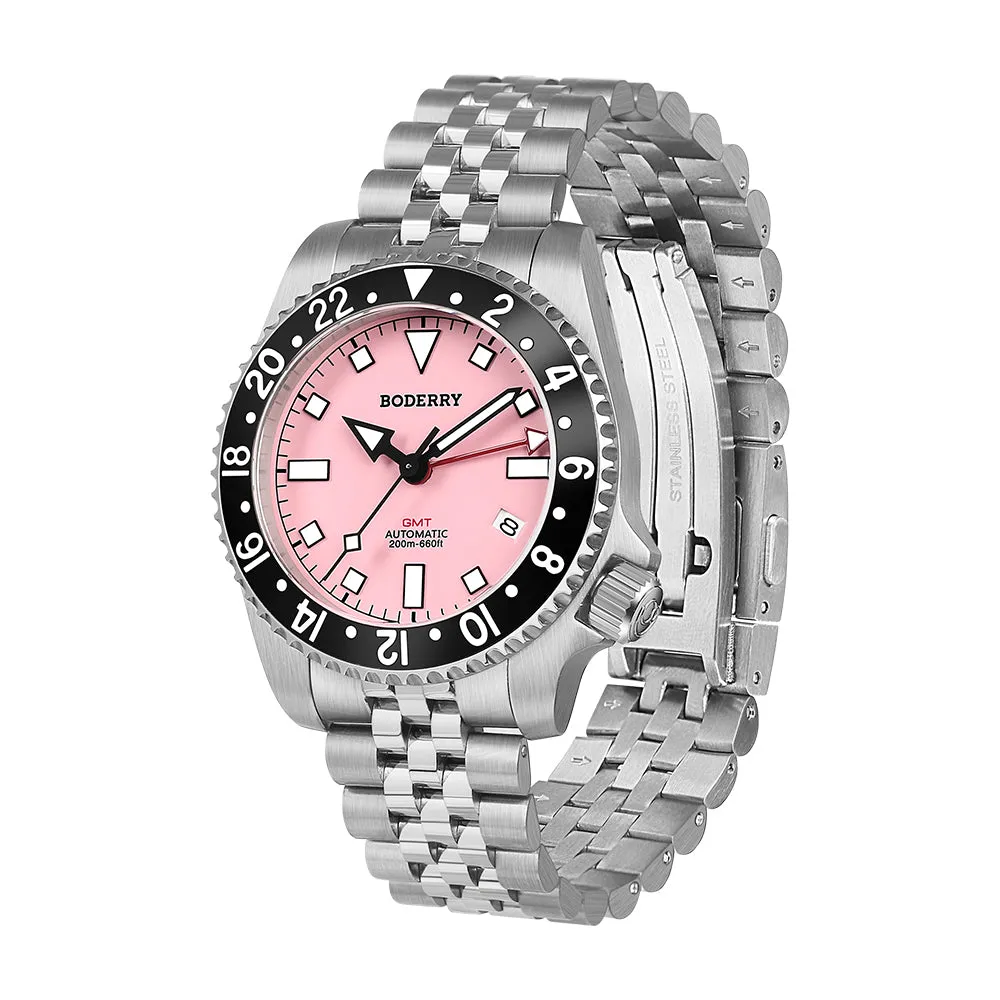 ADMIRAL GMT - 200M Waterproof Titanium Automatic Diver Watch | Pink-(Ceramic Bezel)