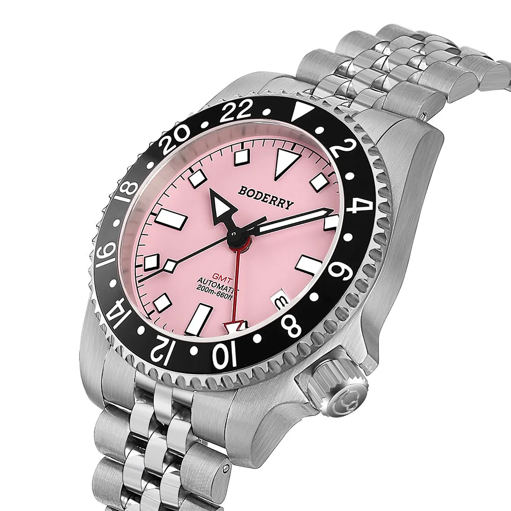 ADMIRAL GMT - 200M Waterproof Titanium Automatic Diver Watch | Pink-(Ceramic Bezel)