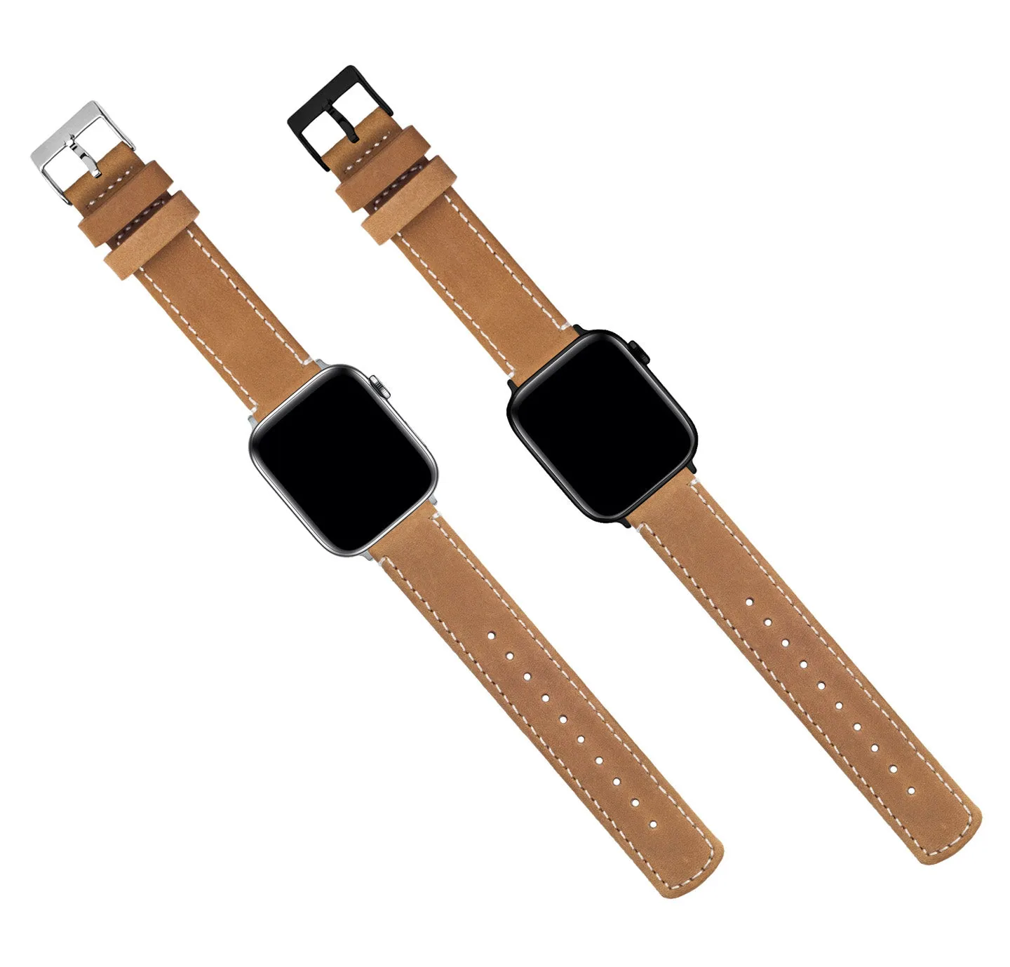 Apple Gingerbread Leather White Stitching Watch Band