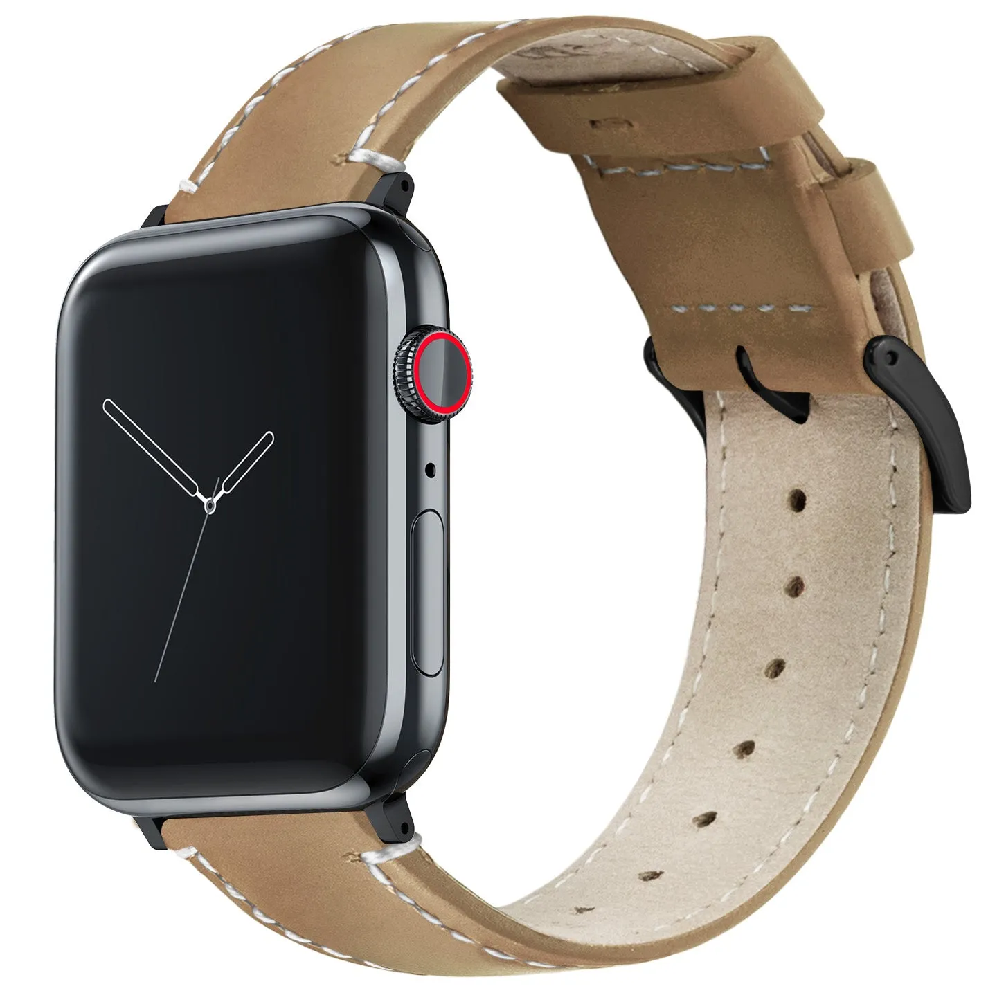 Apple Gingerbread Leather White Stitching Watch Band