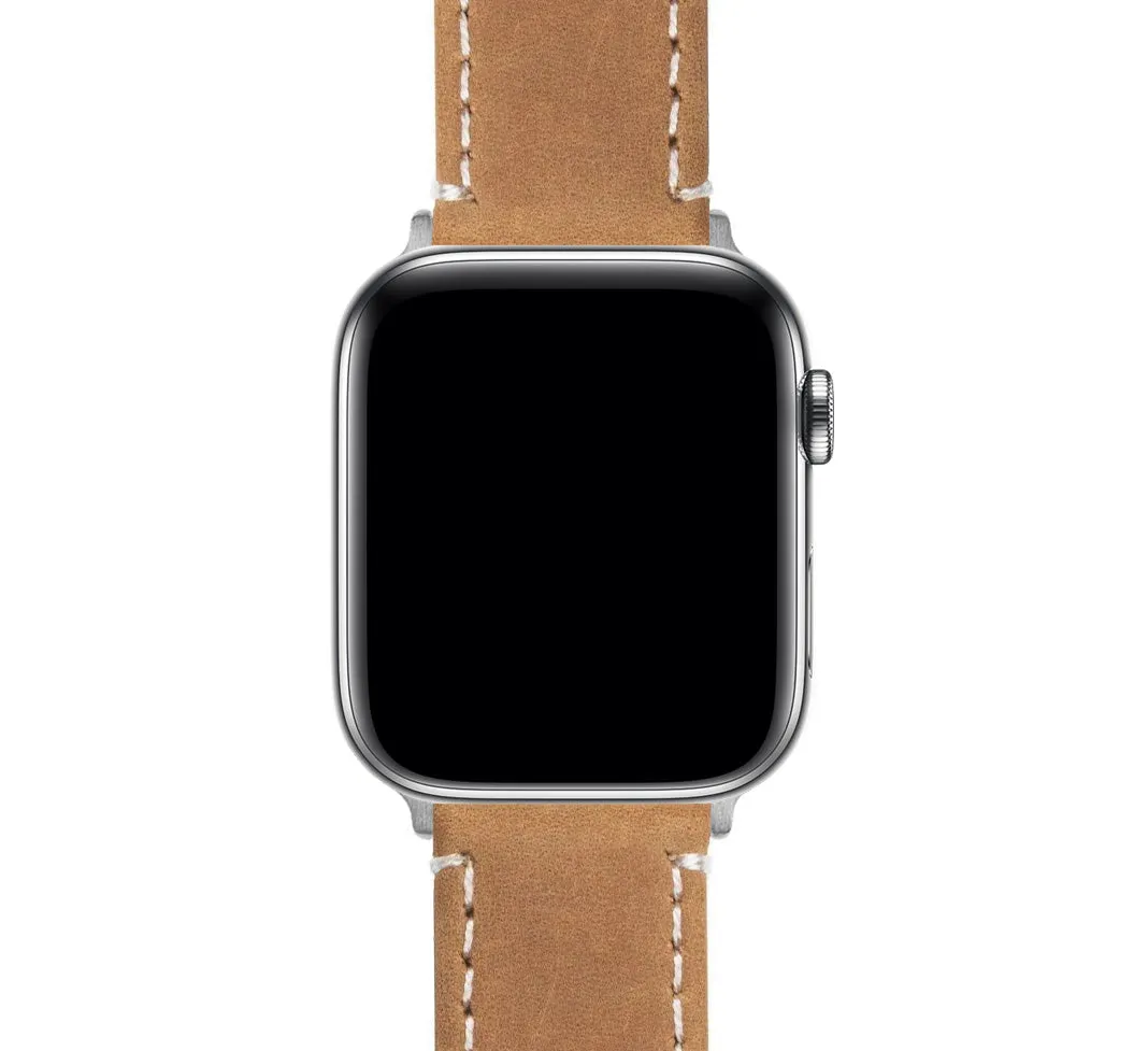 Apple Gingerbread Leather White Stitching Watch Band