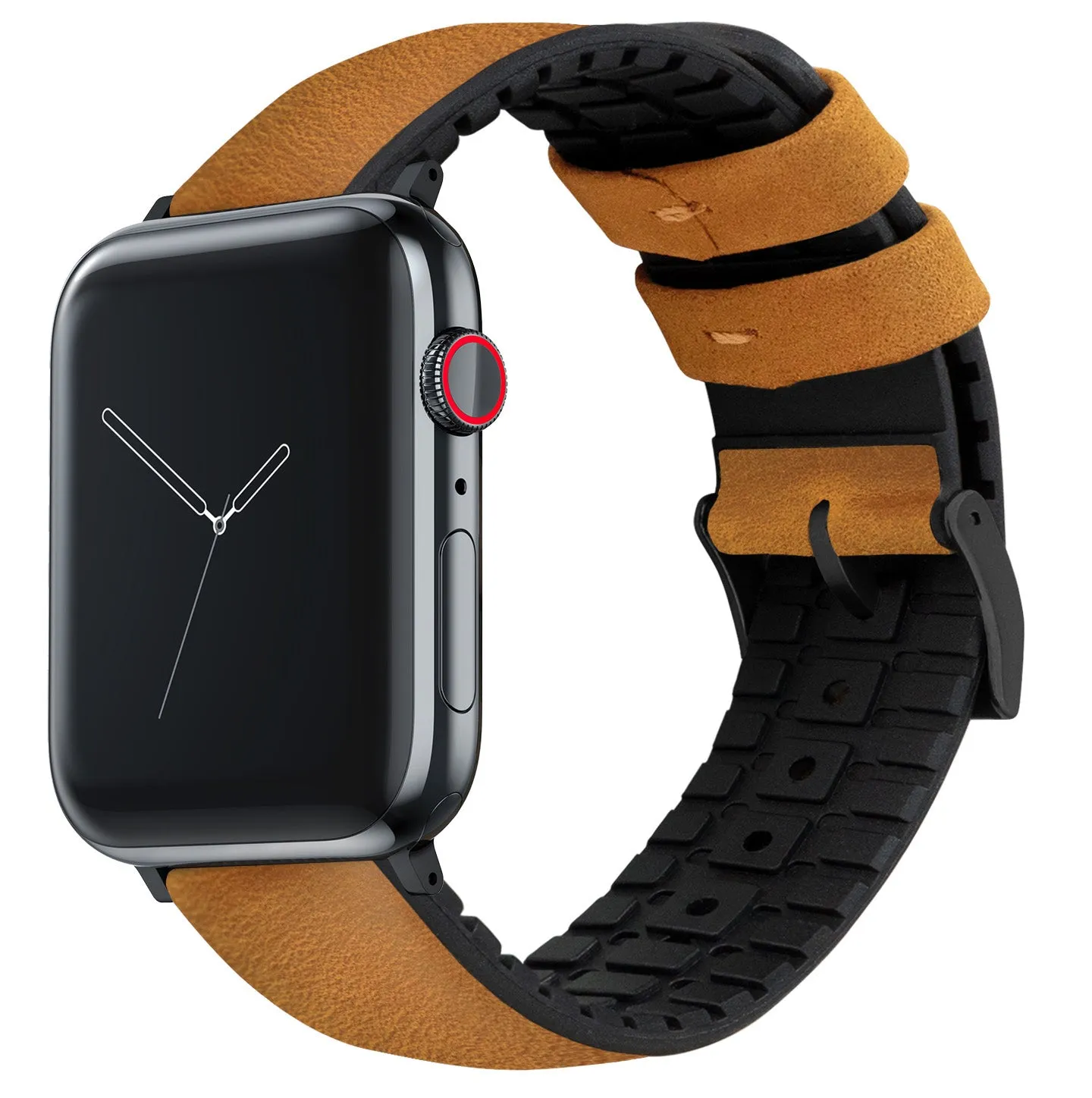 Apple Watch Cedar Brown Leather And Rubber Hybrid Watch Band (SALE)