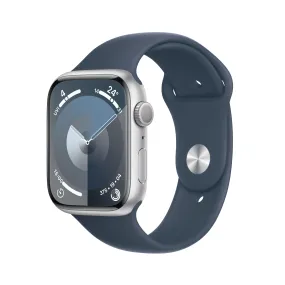 Apple Watch Series 9 GPS 45mm Silver Aluminium Case with Storm Blue Sport Band - S/M