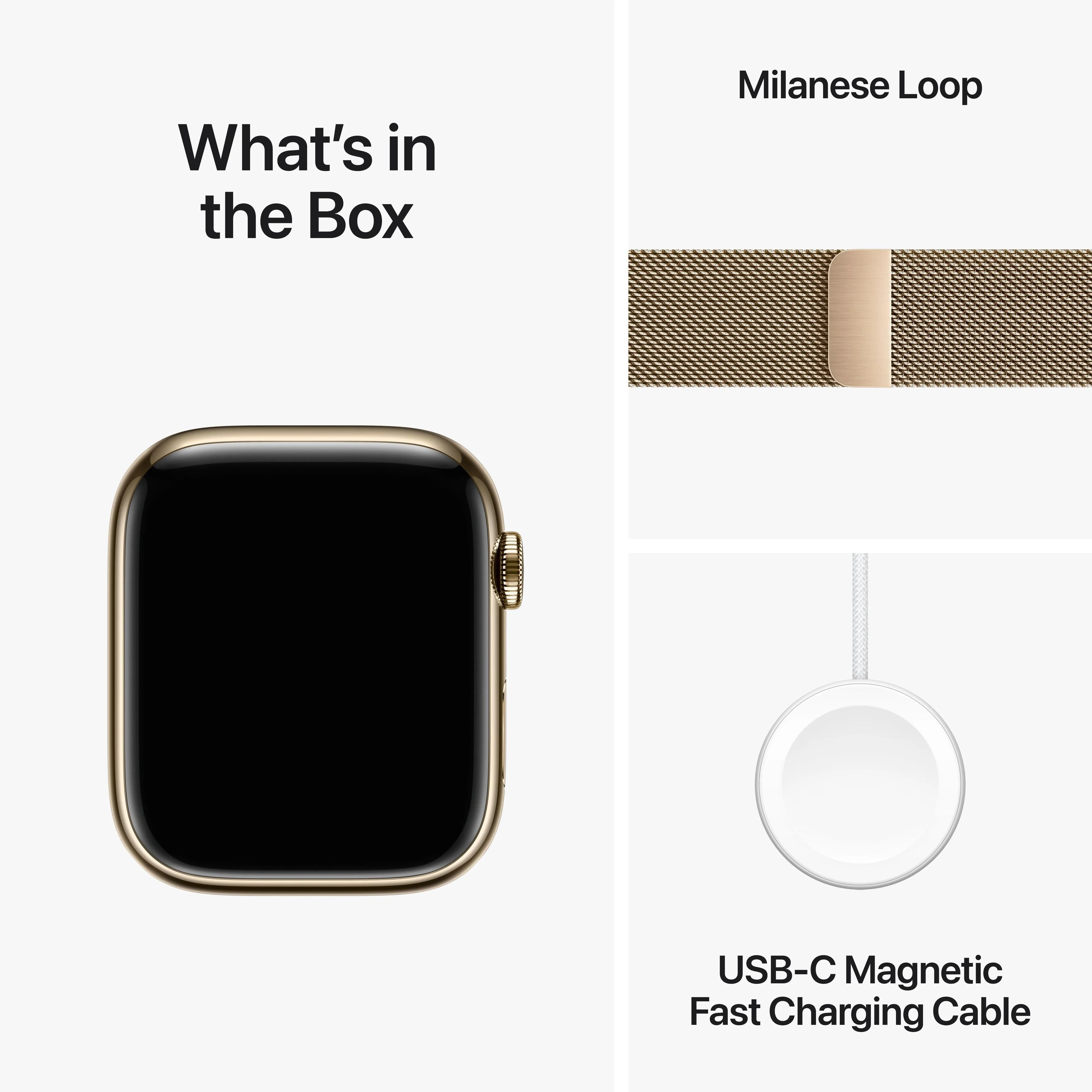 Apple Watch Series 9 GPS   Cellular 45mm Gold Stainless Steel Case with Gold Milanese Loop