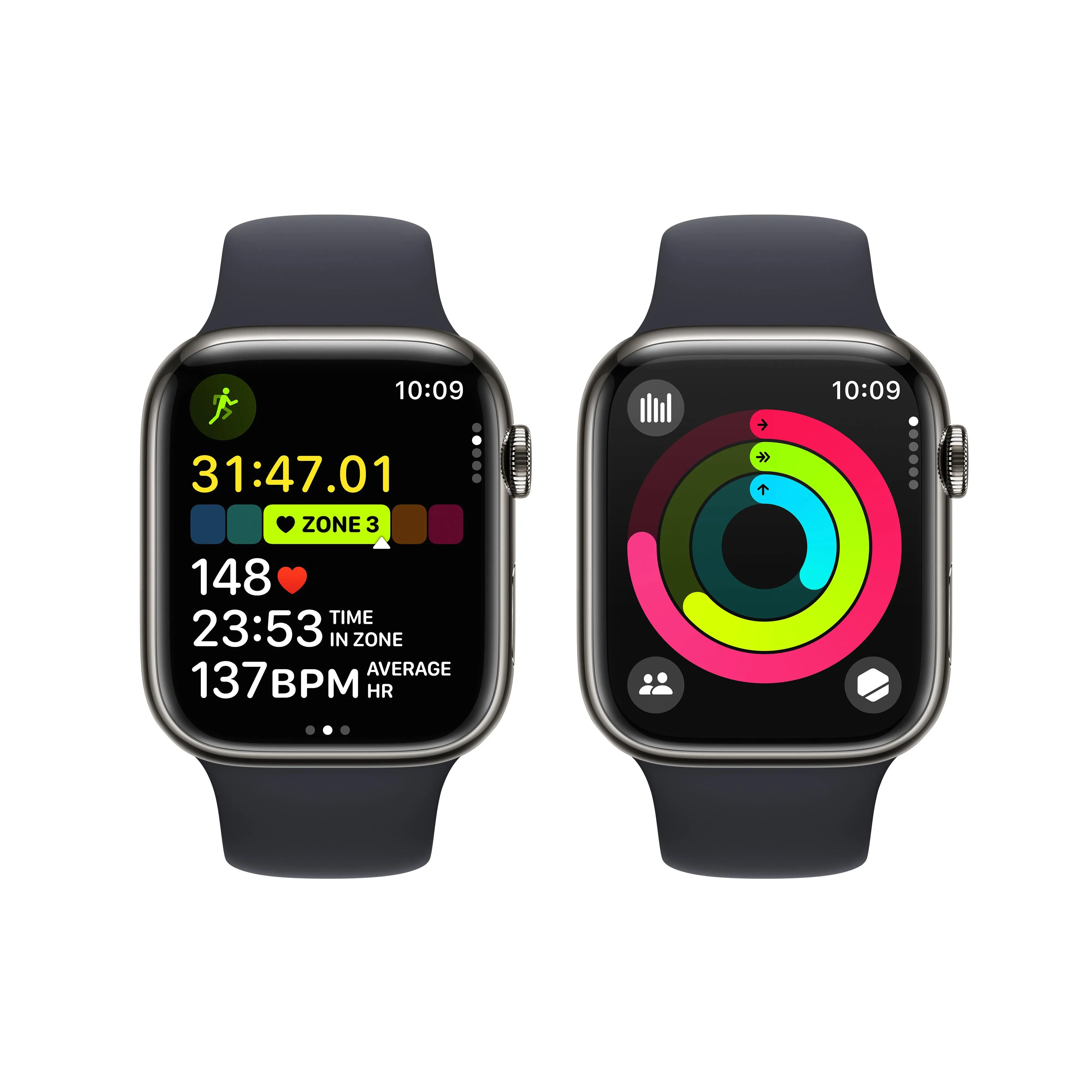 Apple Watch Series 9 GPS   Cellular 45mm Graphite Stainless Steel Case with Midnight Sport Band - M/L