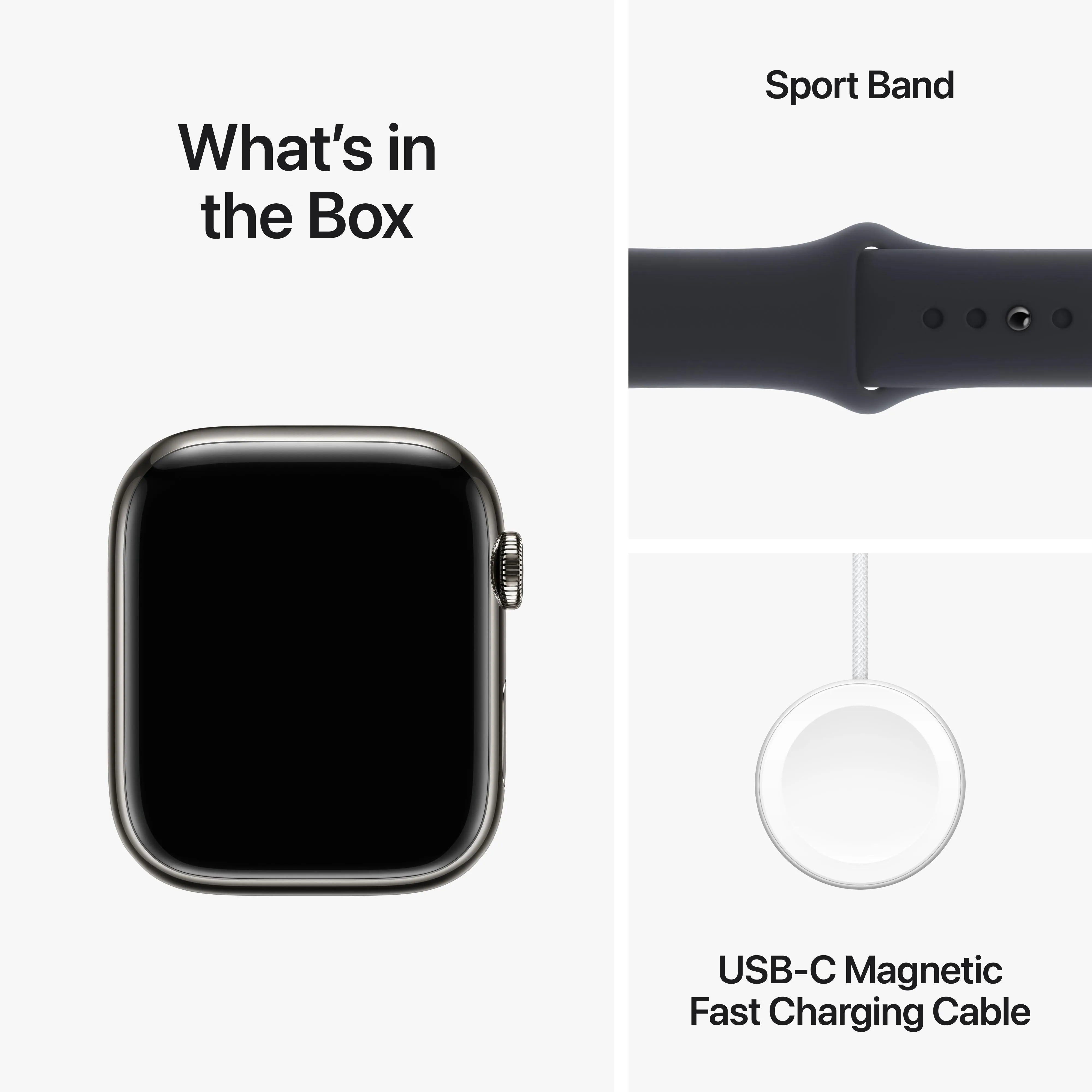 Apple Watch Series 9 GPS   Cellular 45mm Graphite Stainless Steel Case with Midnight Sport Band - M/L