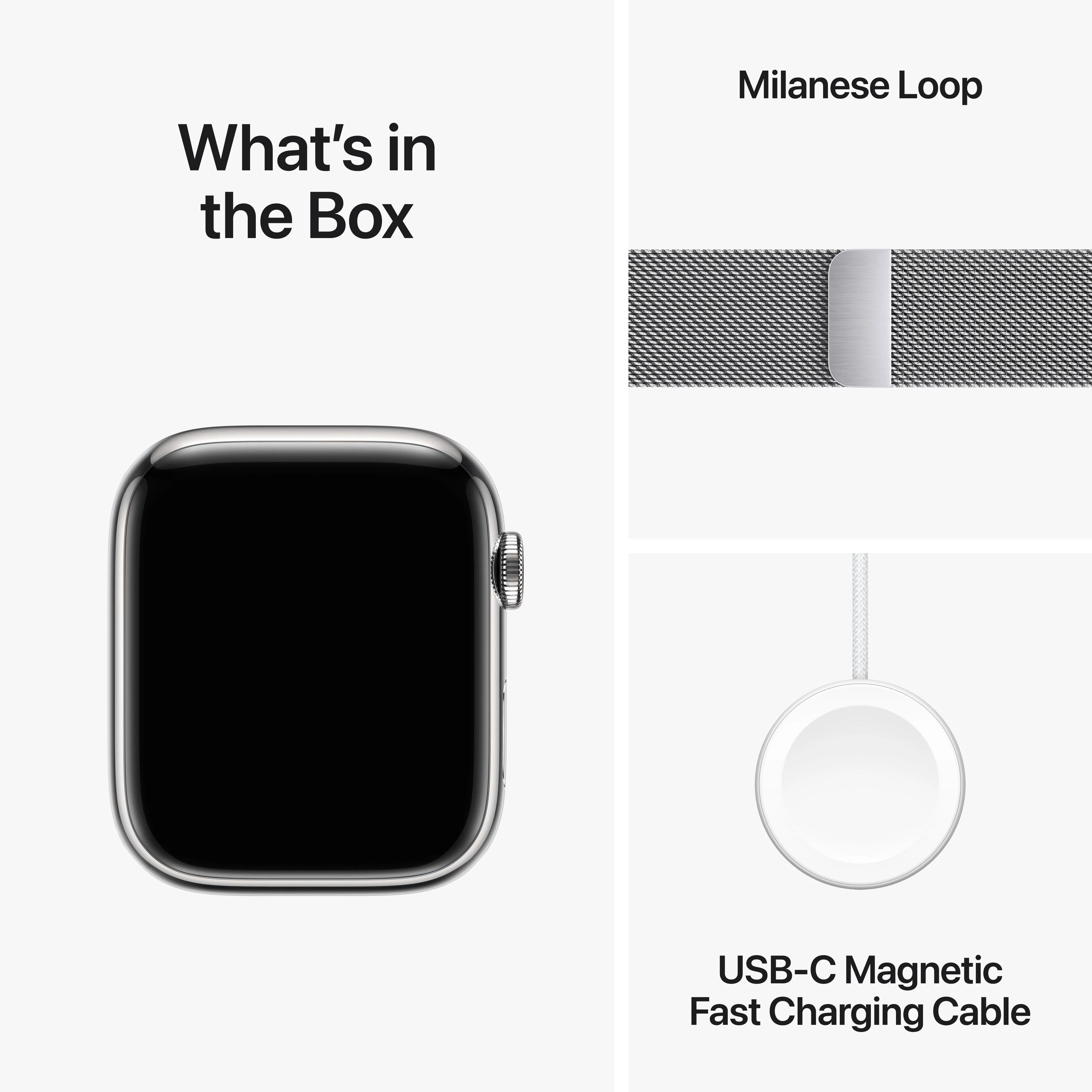 Apple Watch Series 9 GPS   Cellular 45mm Silver Stainless Steel Case with Silver Milanese Loop