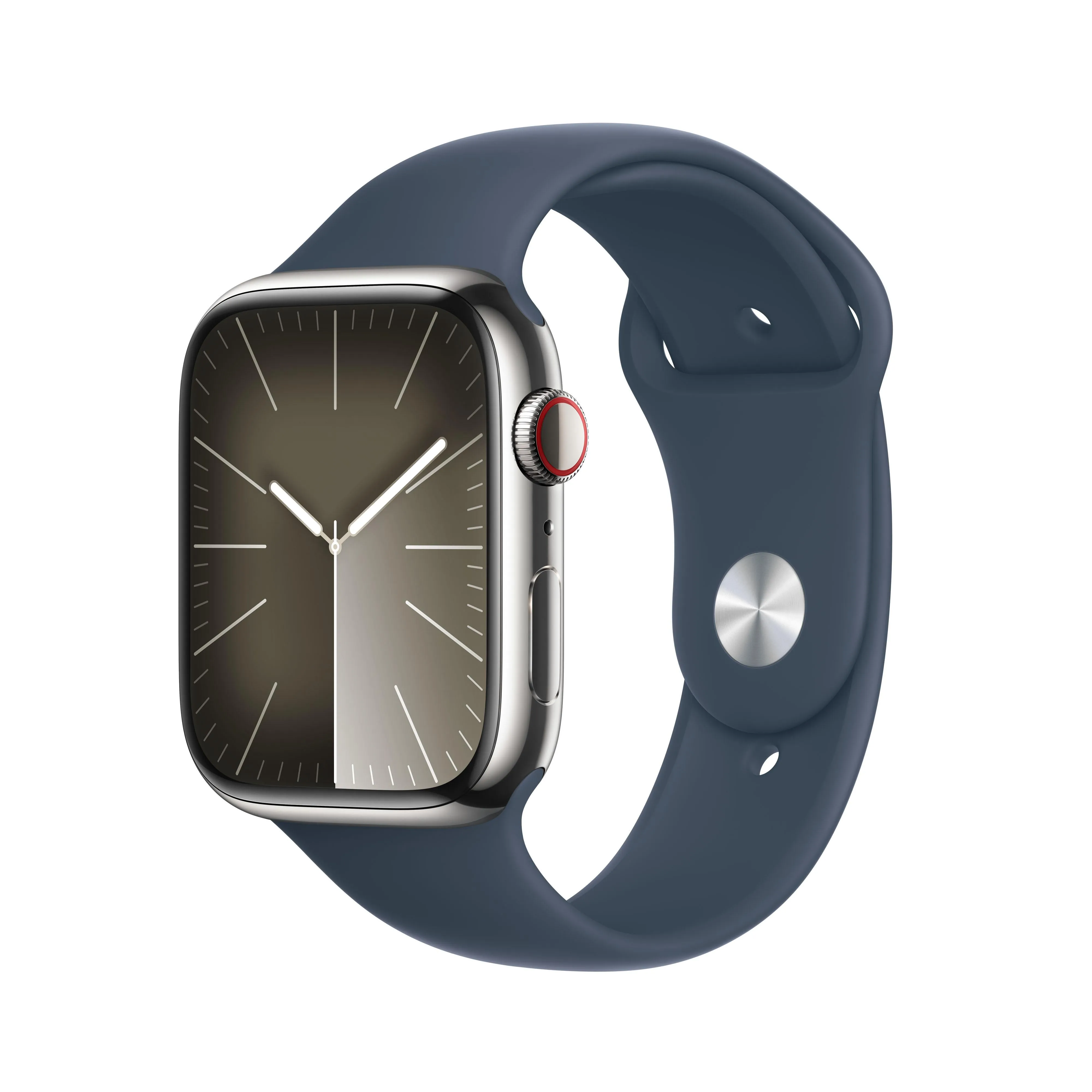 Apple Watch Series 9 GPS   Cellular 45mm Silver Stainless Steel Case with Storm Blue Sport Band - M/L