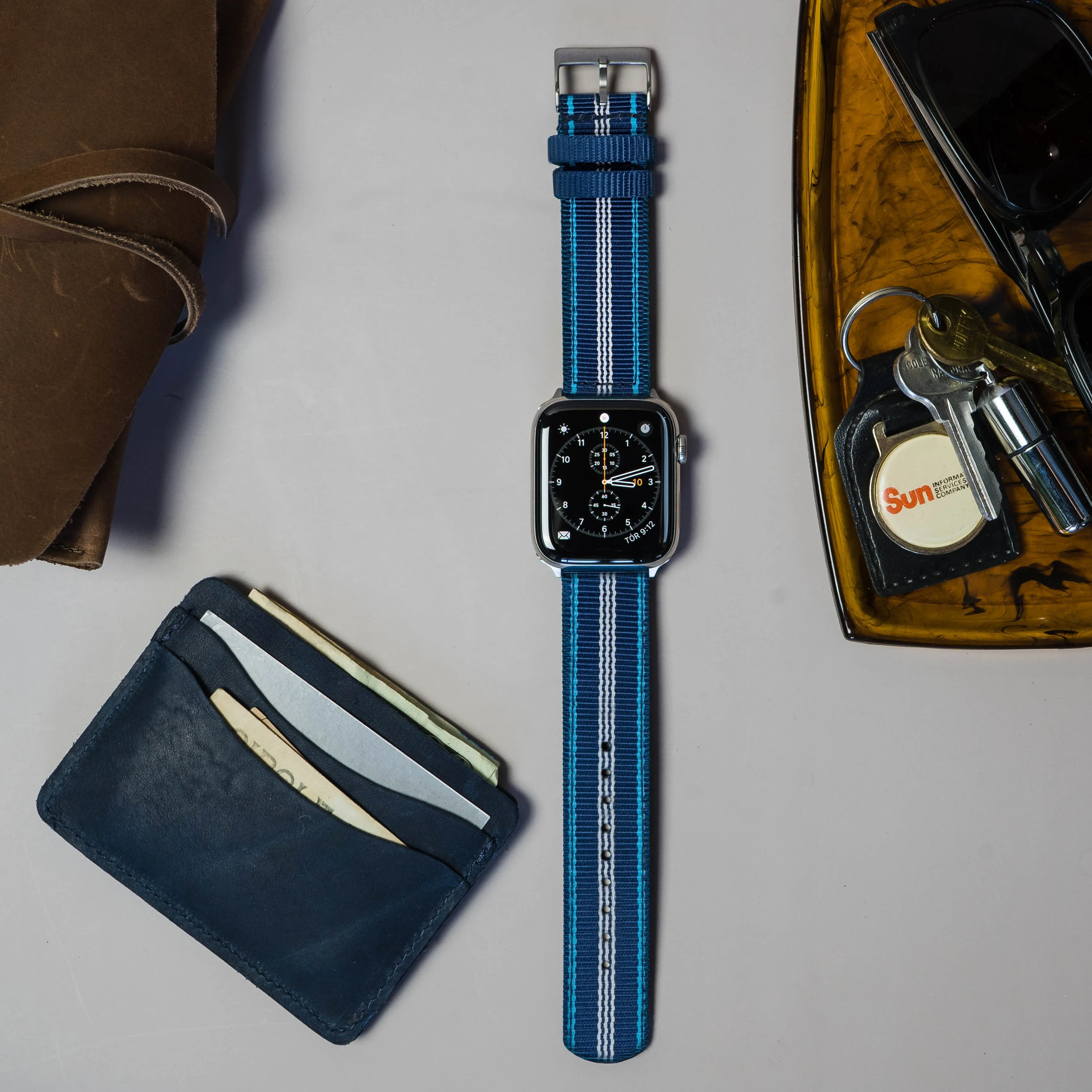 Apple Watch Two Piece NATO® Style Navy Aqua Blue Watch Band