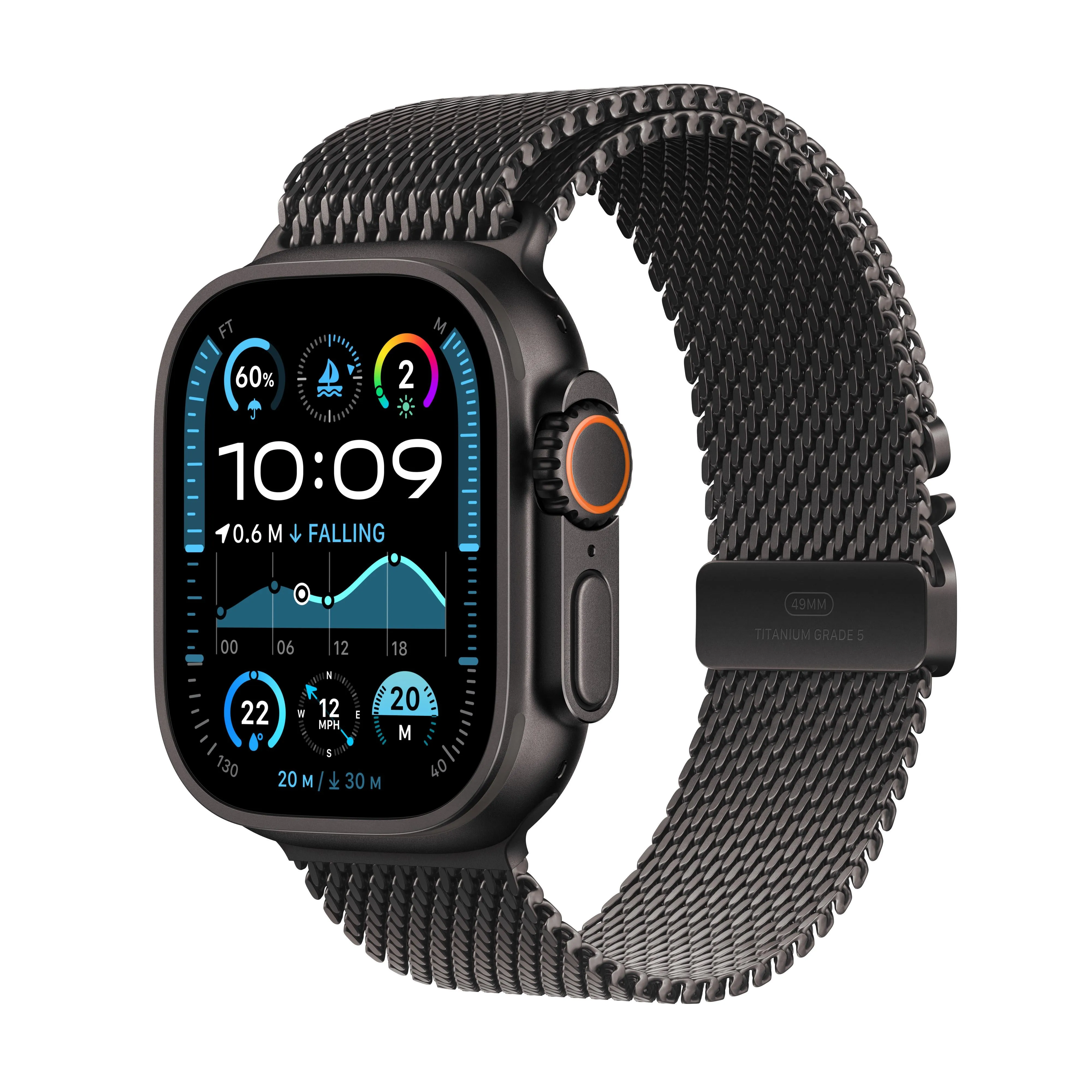 Apple Watch Ultra 2 GPS   Cellular 49mm Black Titanium Case with Black Titanium Milanese Loop - Medium