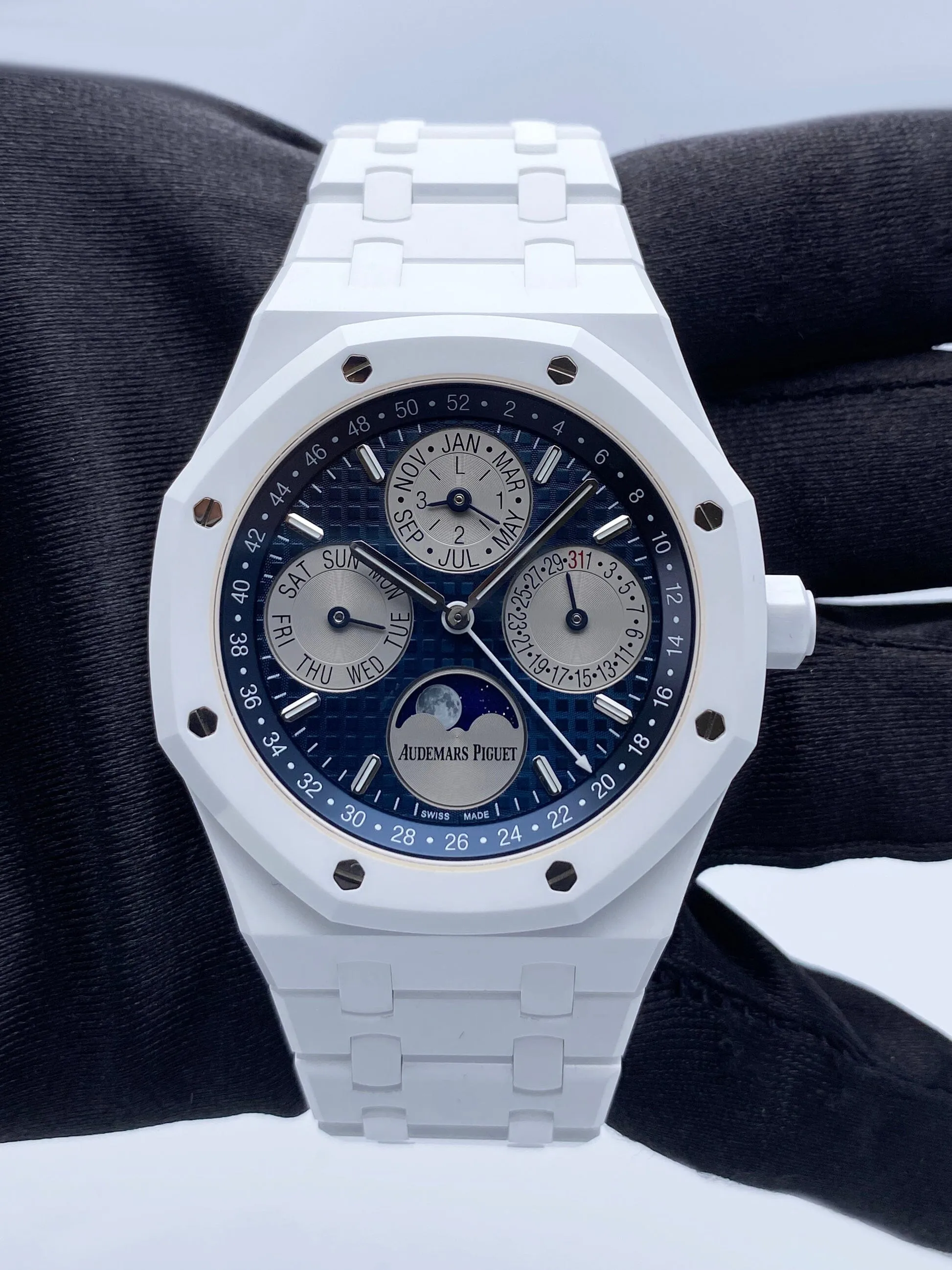 Audemars Piguet Royal Oak Perpetual Calendar 26579CB White Ceramic Mens Watch Box Papers