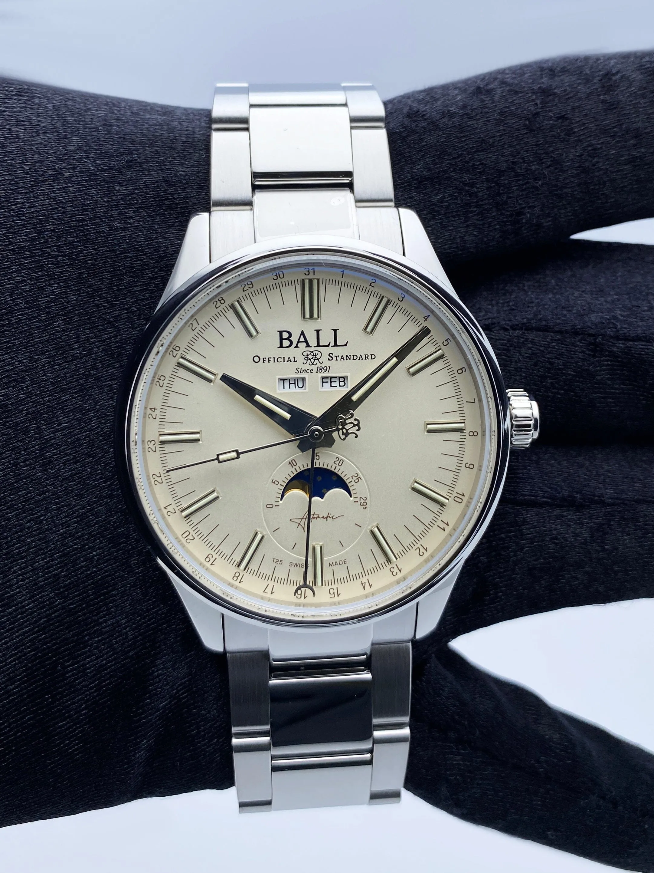 Ball Engineer II Moon Calendar Off-White Dial Mens Watch Box Papers