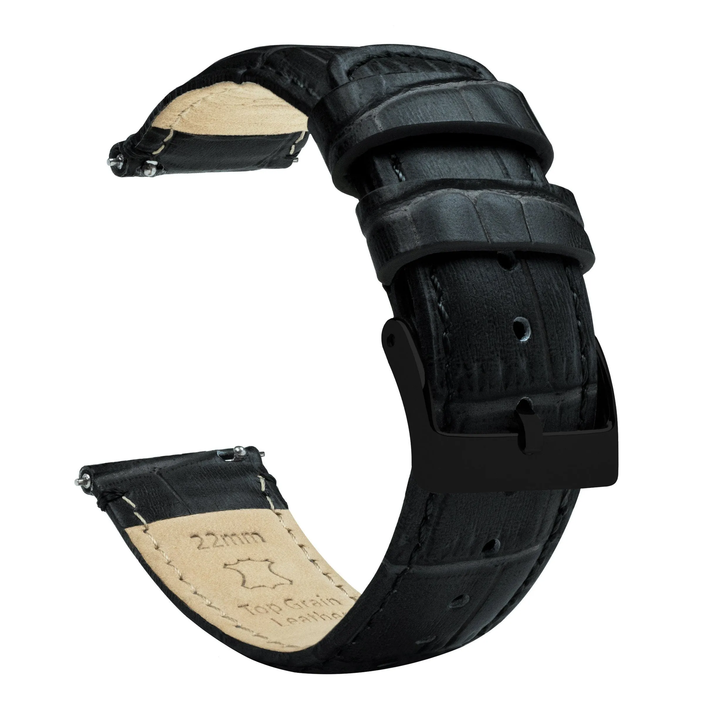 Black Alligator Grain Leather Watch Band