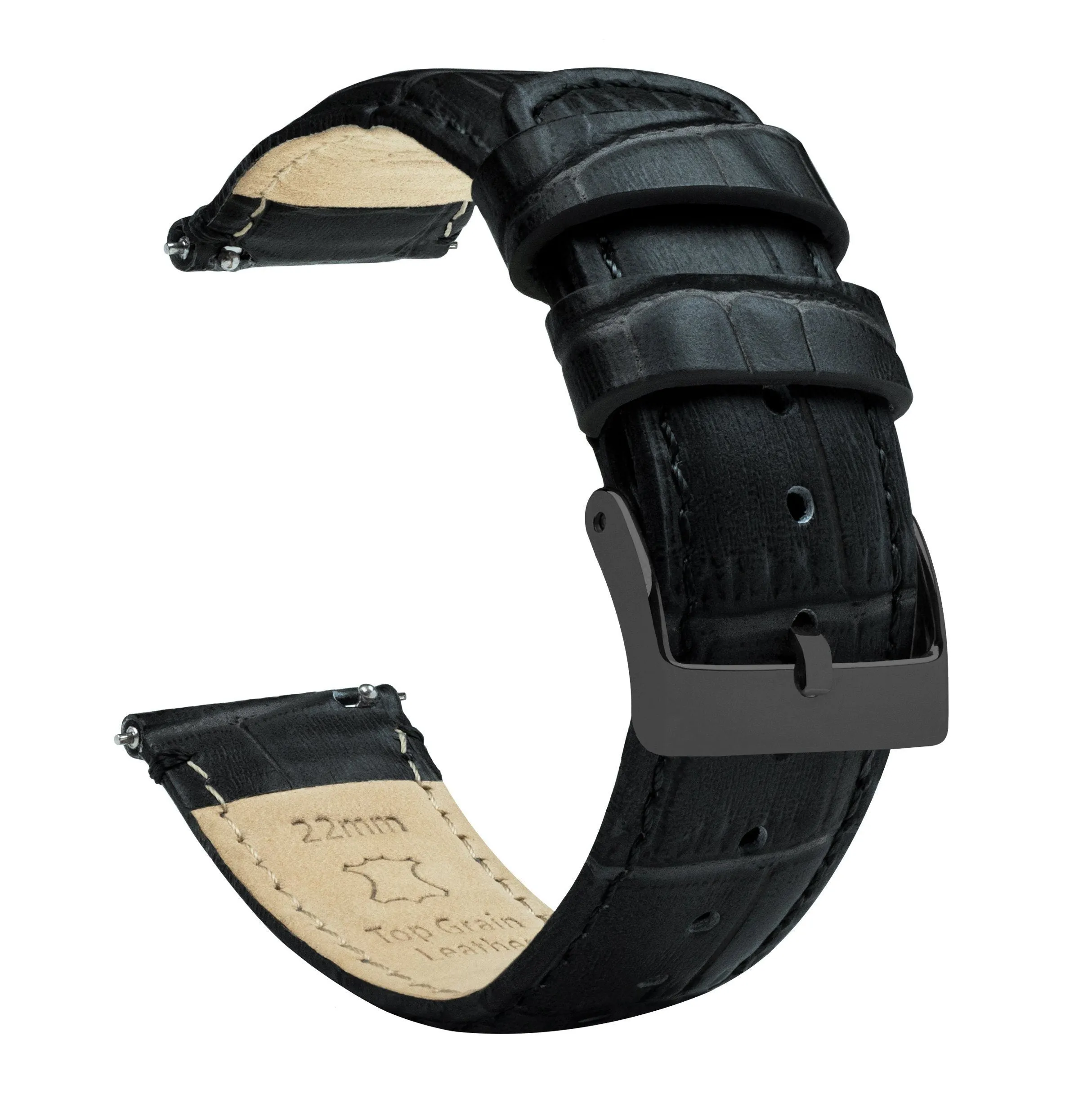 Black Alligator Grain Leather Watch Band