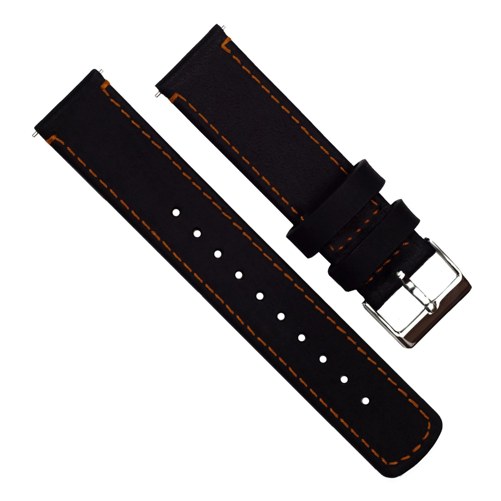 Black Leather Orange Stitching Watch Band (18mm SALE)