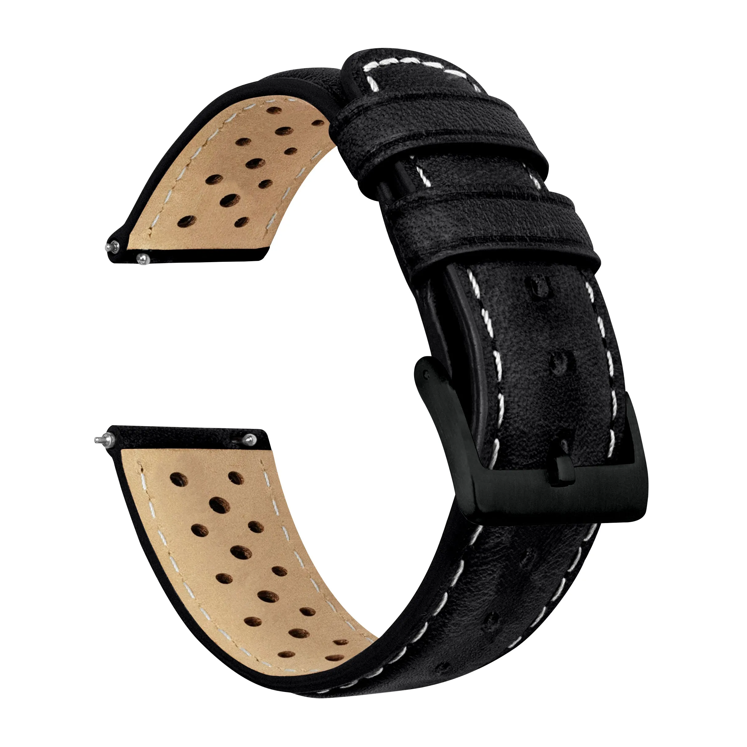 Black Linen Stitch Racing Horween Leather Watch Band (18mm SALE)