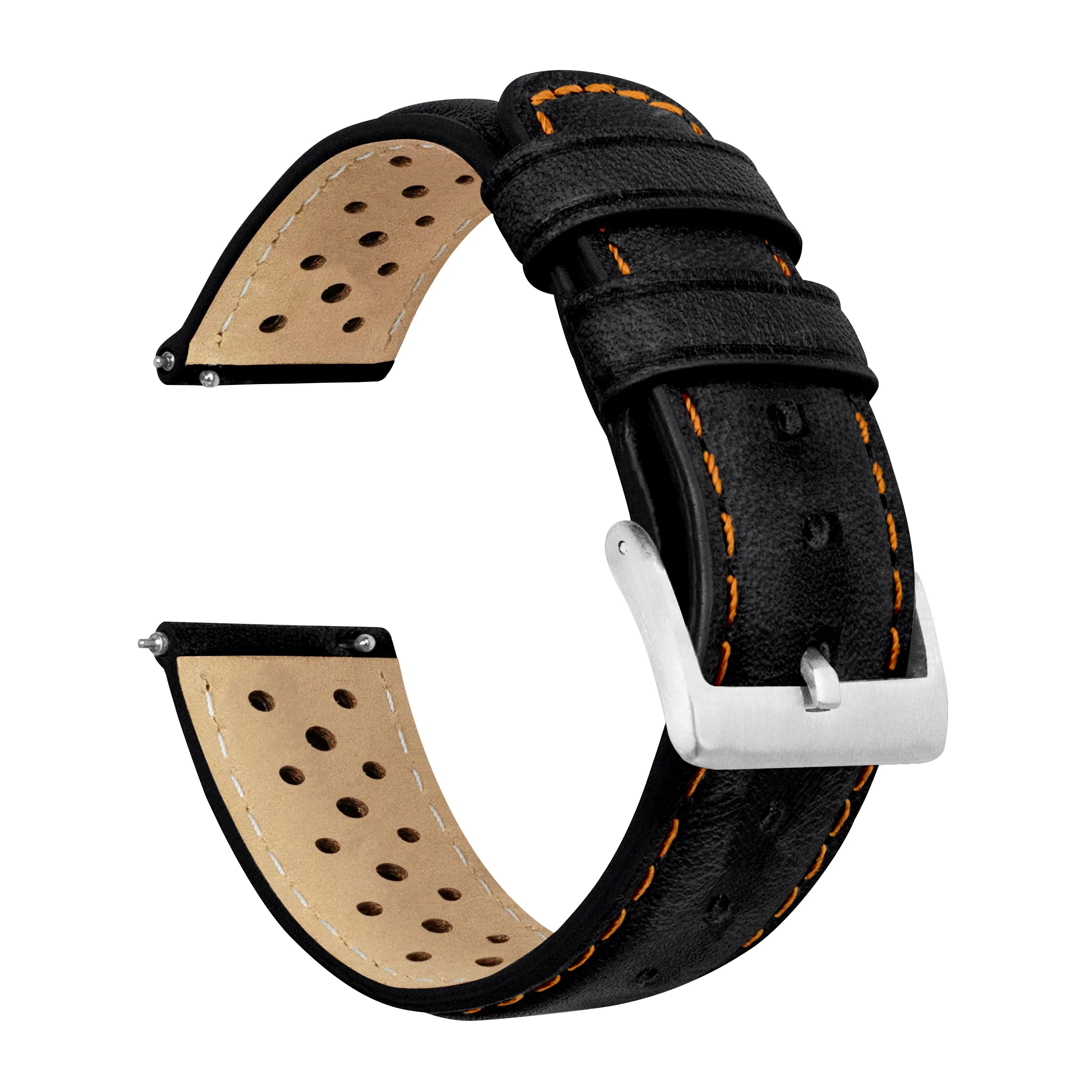 Black Orange Stitch Racing Horween Leather Watch Band (18mm SALE)