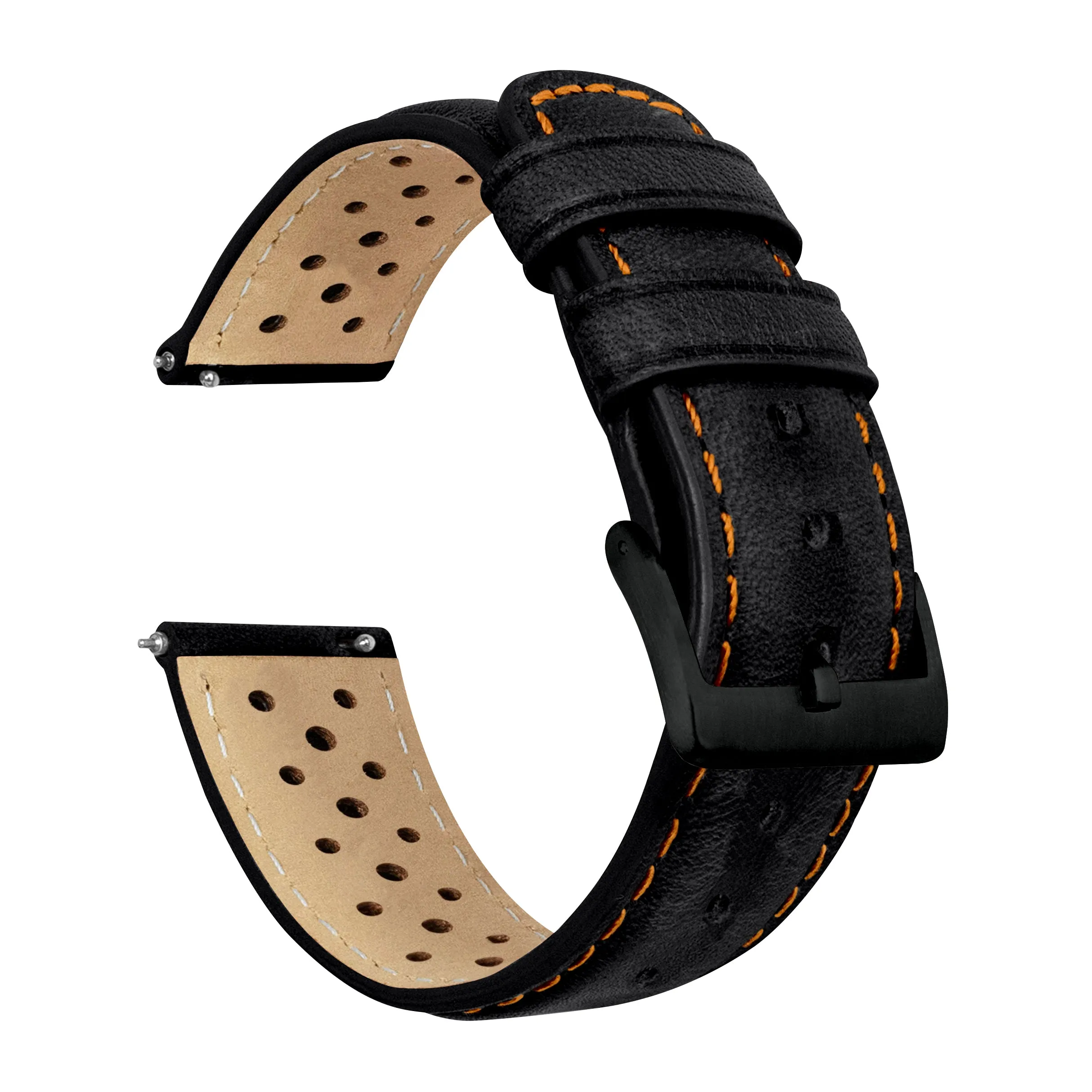 Black Orange Stitch Racing Horween Leather Watch Band (18mm SALE)