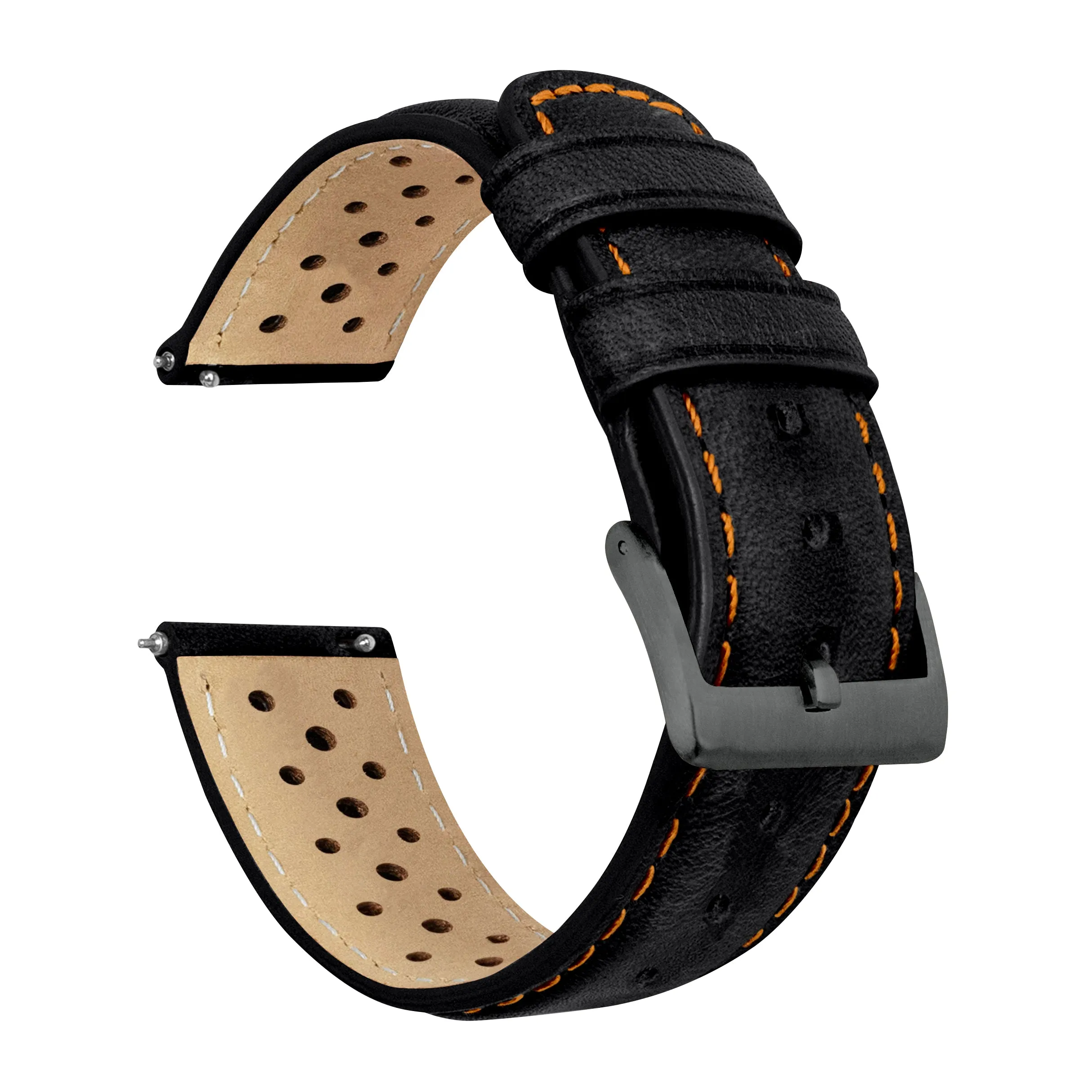 Black Orange Stitch Racing Horween Leather Watch Band (18mm SALE)