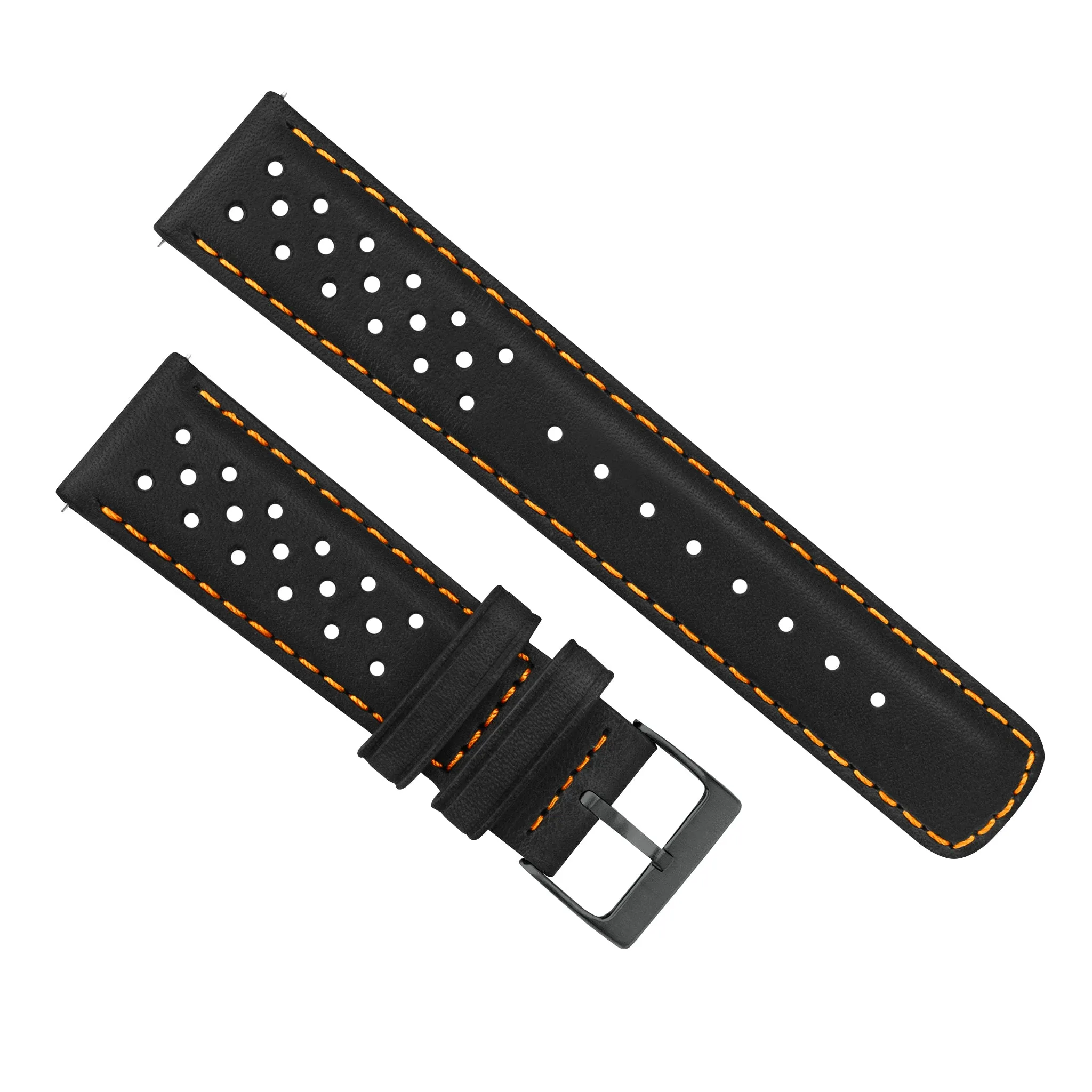 Black Orange Stitch Racing Horween Leather Watch Band (18mm SALE)