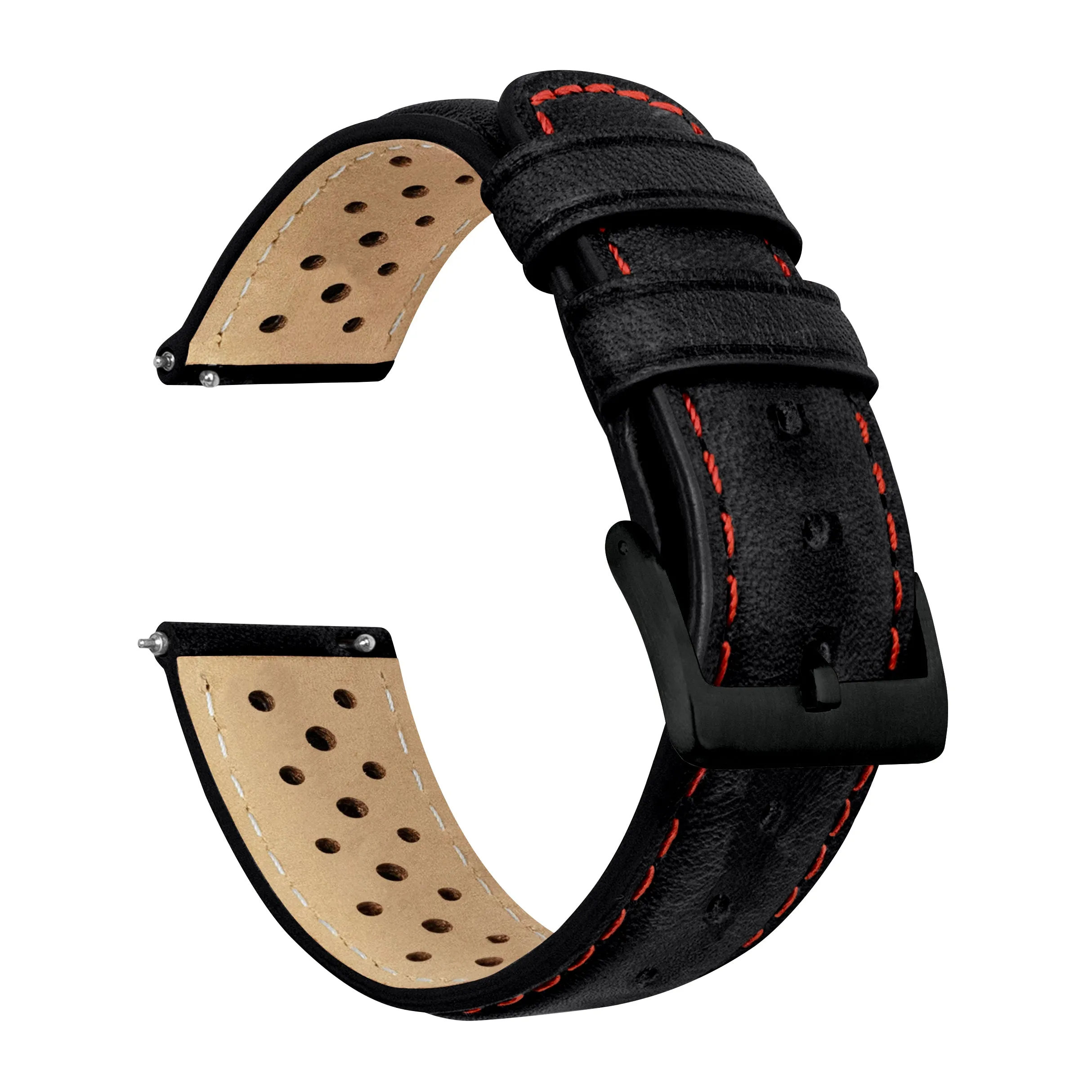 Black Red Stitch Racing Horween Leather Watch Band (18mm SALE)