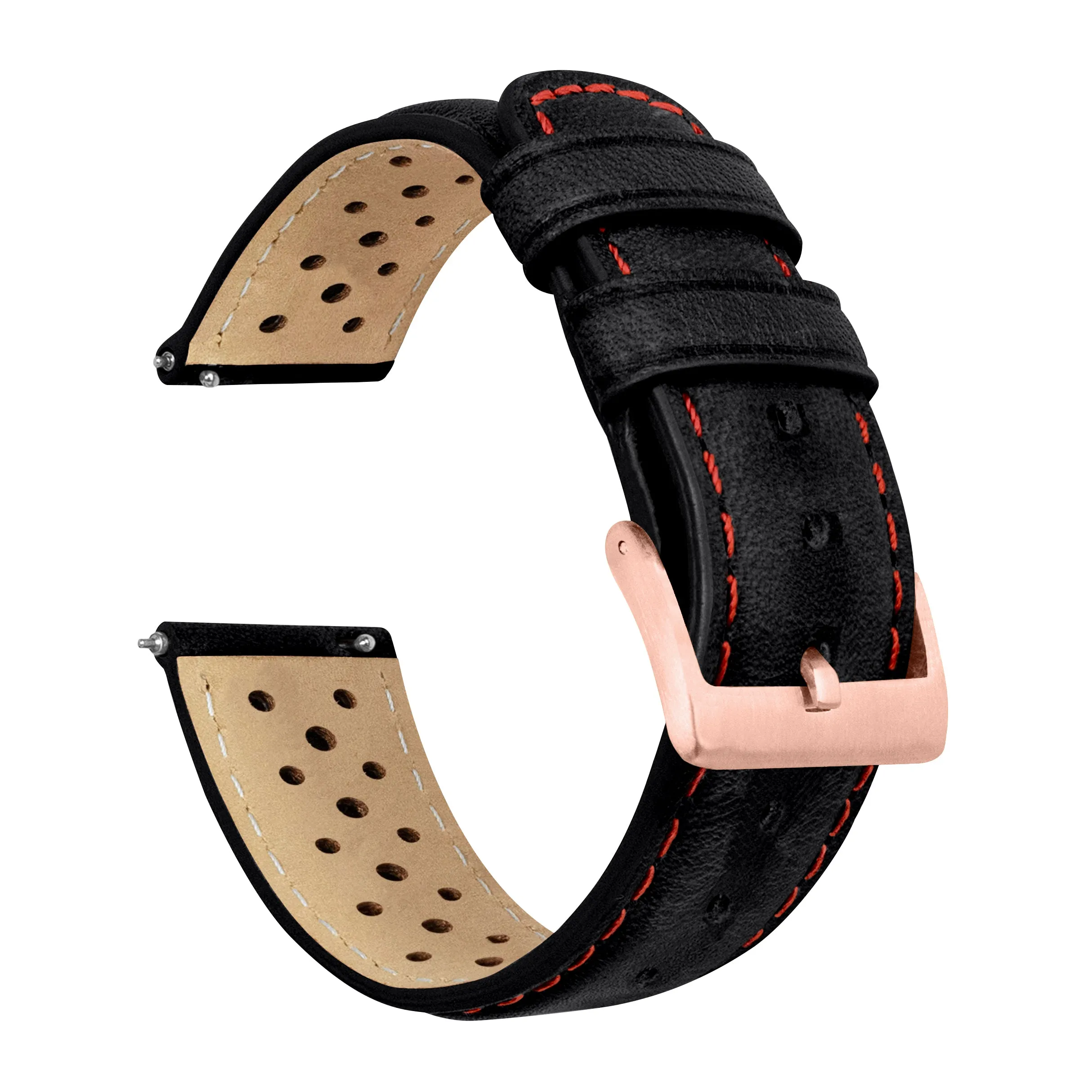 Black Red Stitch Racing Horween Leather Watch Band (18mm SALE)