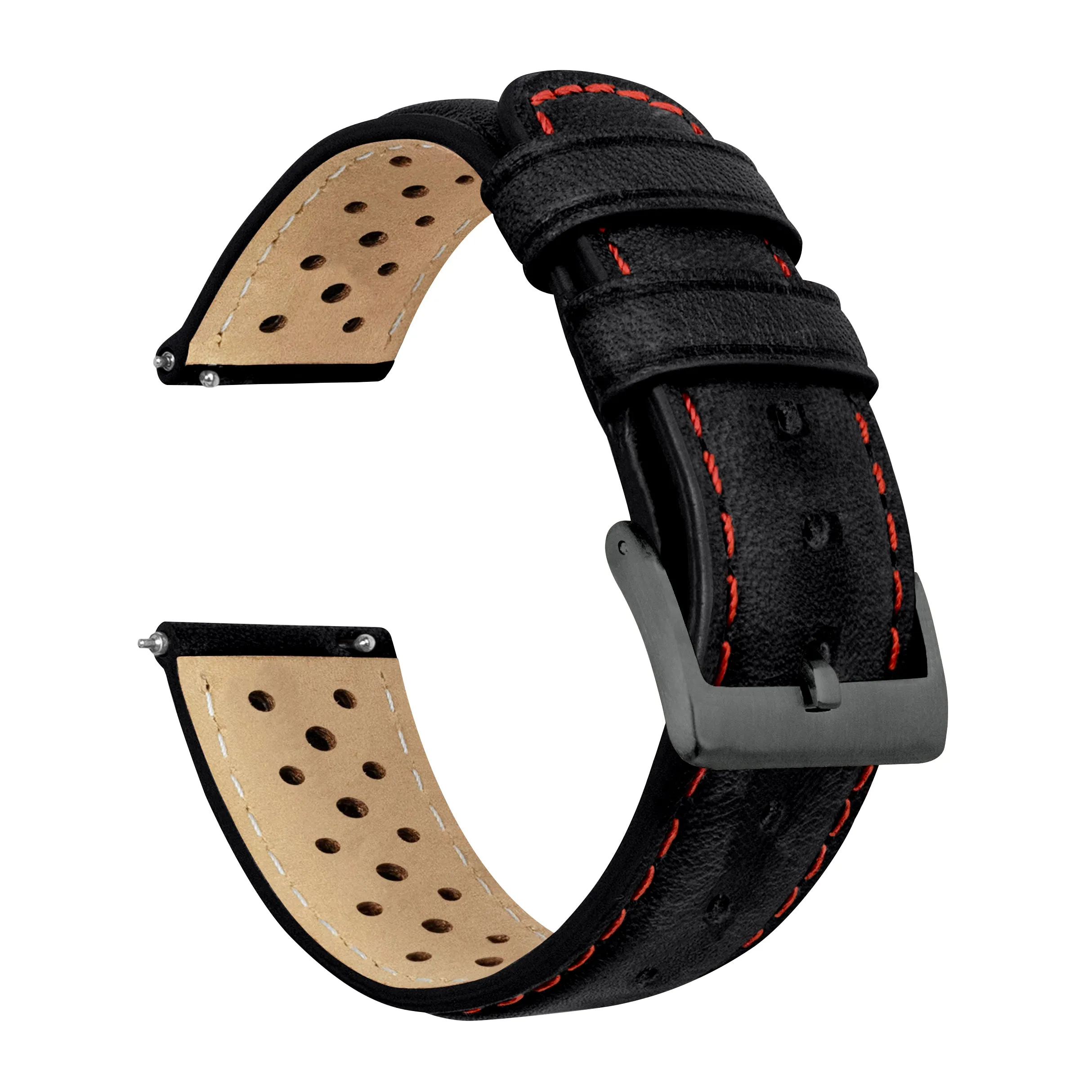 Black Red Stitch Racing Horween Leather Watch Band (18mm SALE)