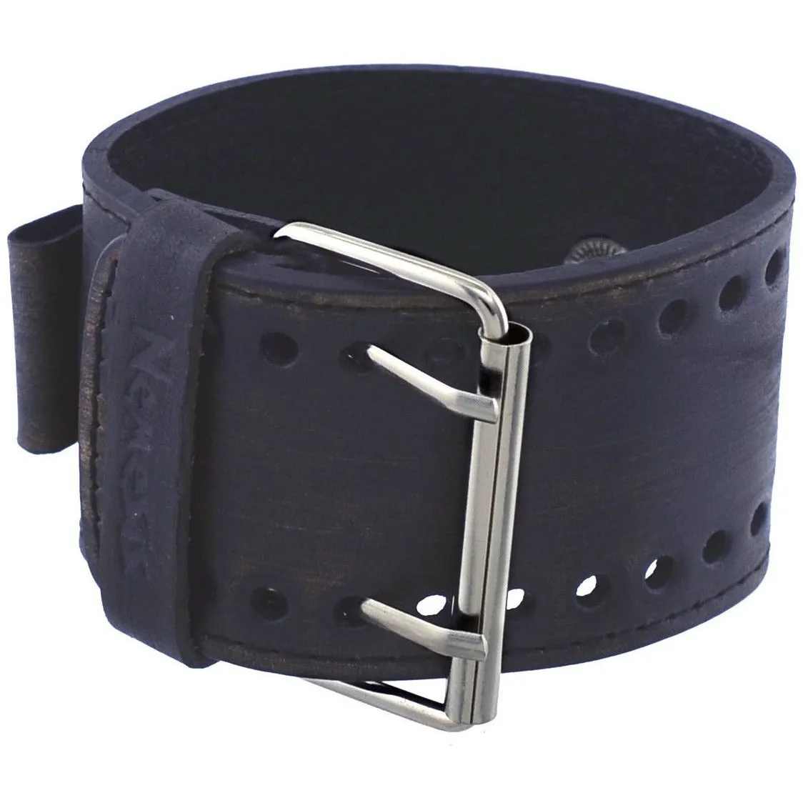 Black Watch with Stitched Wide Leather Watch Bands