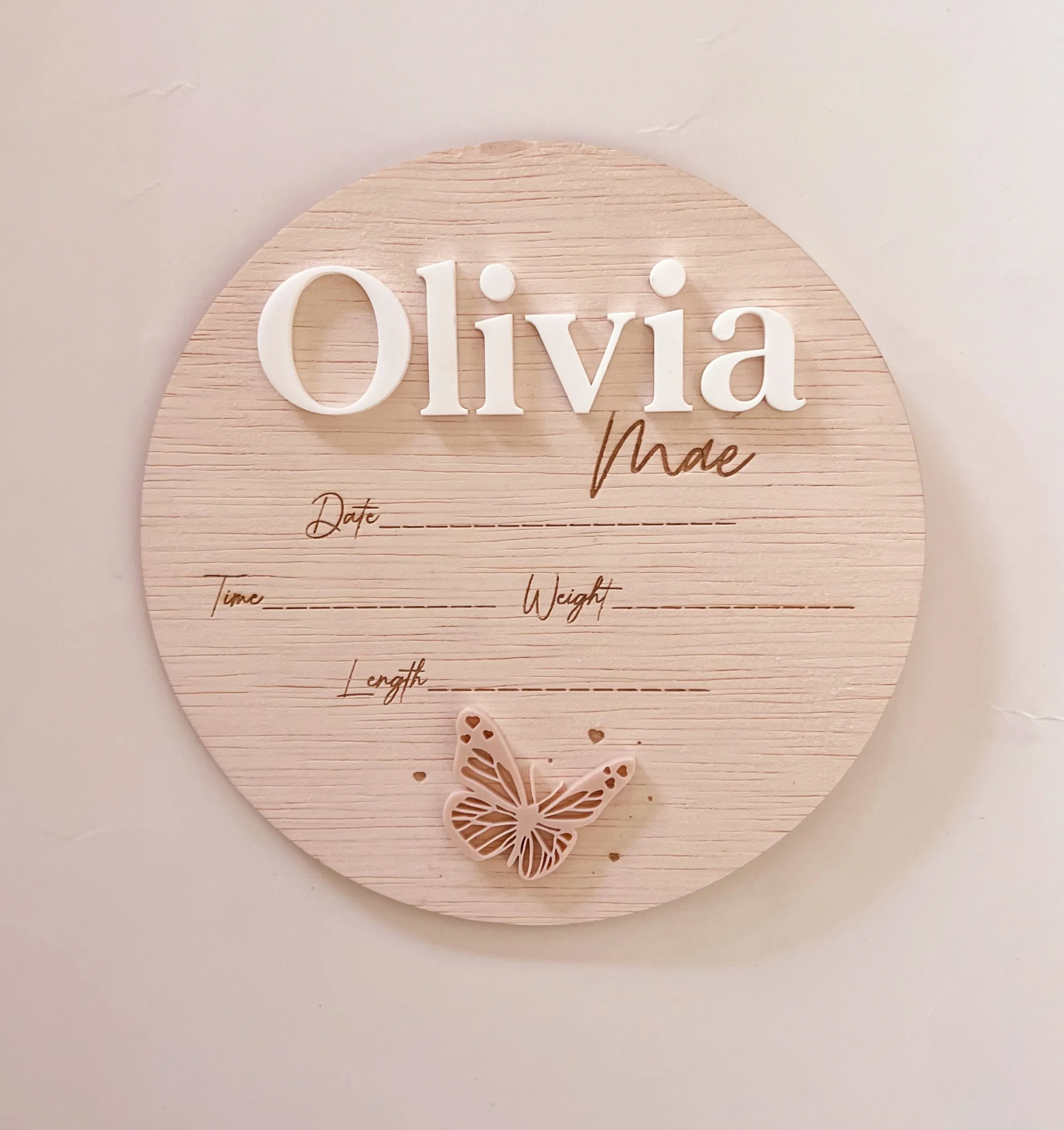 Butterfly Announcement Name Plaque/Birth Details