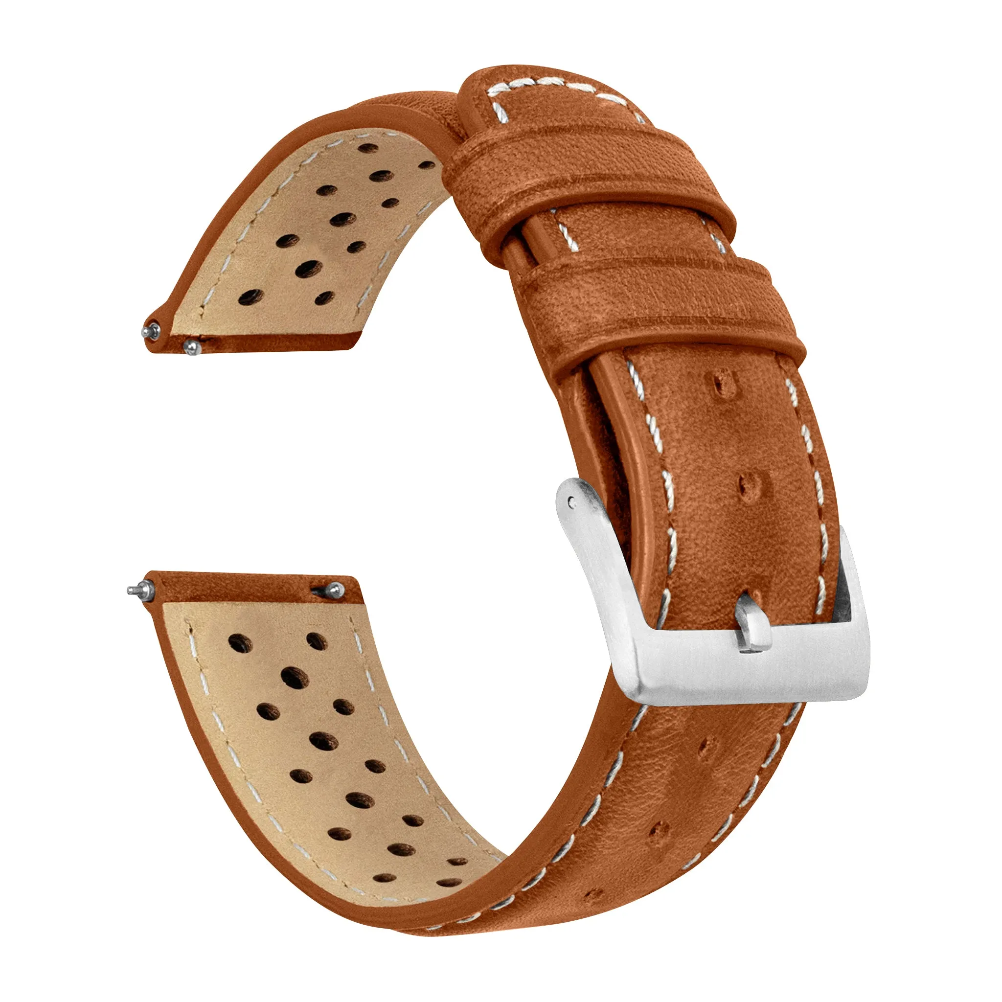 Caramel Brown Linen Stitch Racing Horween Leather Watch Band (18mm SALE)