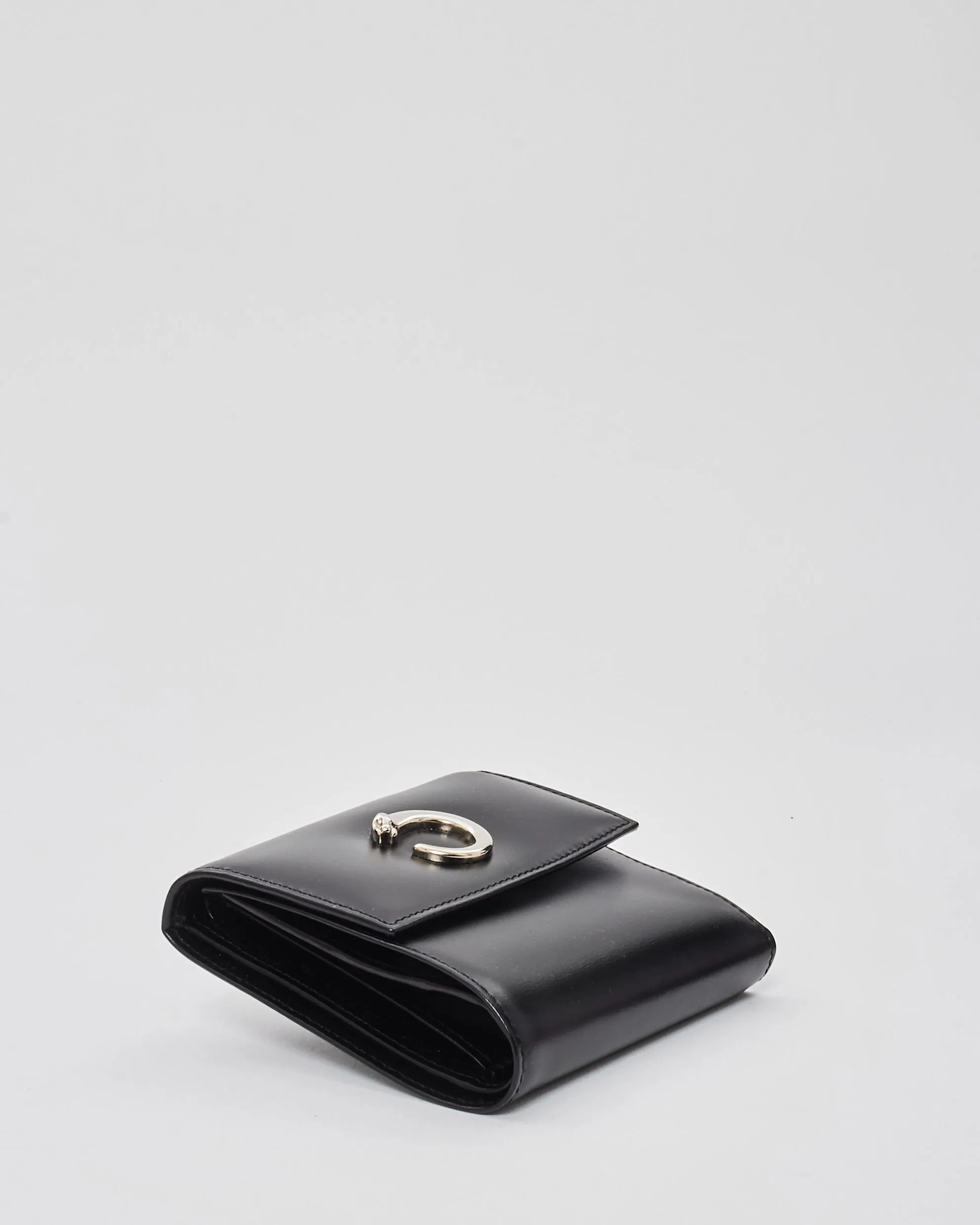 Cartier Black Leather Panther Logo Bifold Wallet