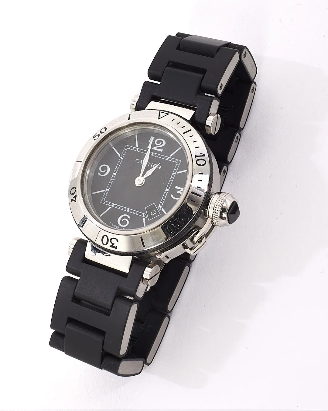 Cartier Black Stainless Steel Pasha Women Seatimer Watch