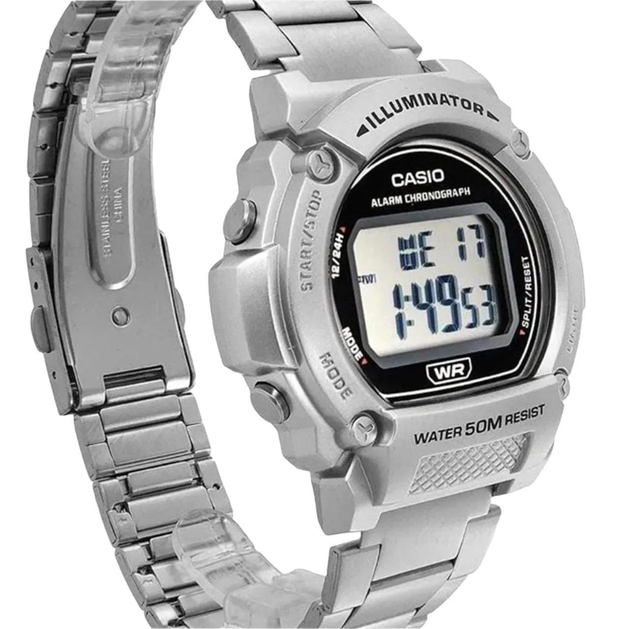 CASIO DIGITAL DIAL SILVER STAINLESS STEEL STRAP MEN'S WATCH | W-219HD-1AVDF