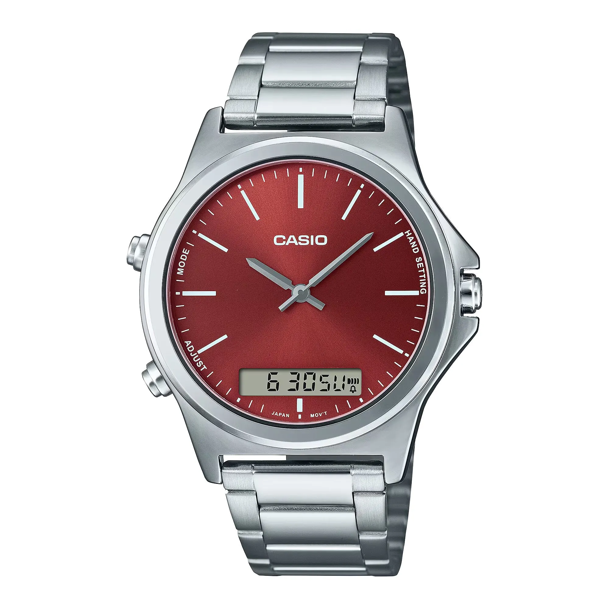 Casio Minimalist Dual Timer Red Dial Stainless Steel Watch  | MTP-VC01D-5EUDF