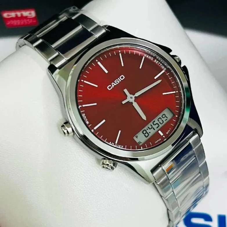 Casio Minimalist Dual Timer Red Dial Stainless Steel Watch  | MTP-VC01D-5EUDF